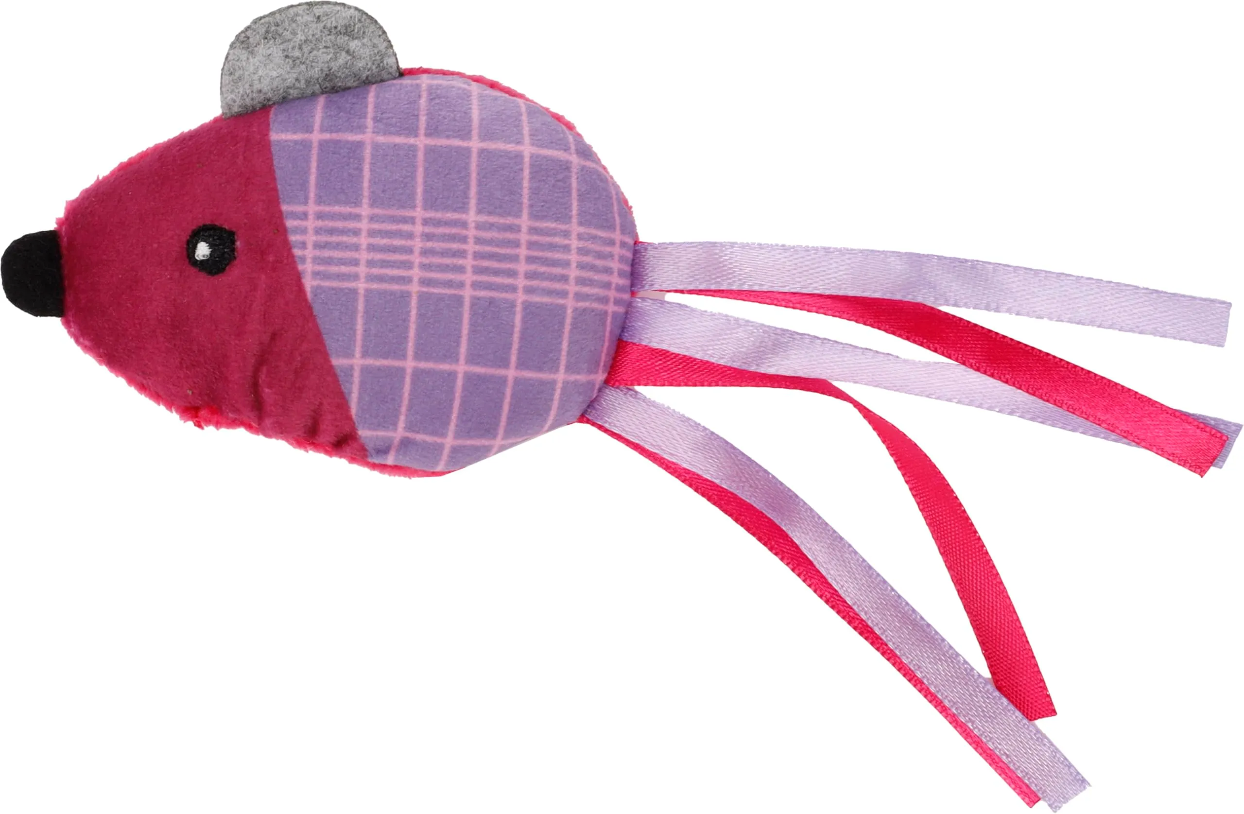 Flamingo giochi per gatti - topo Prali viola - con erba gatta e nastri - gioco interattivo per gatti - 16x6,5x2,7cm - immagine 2