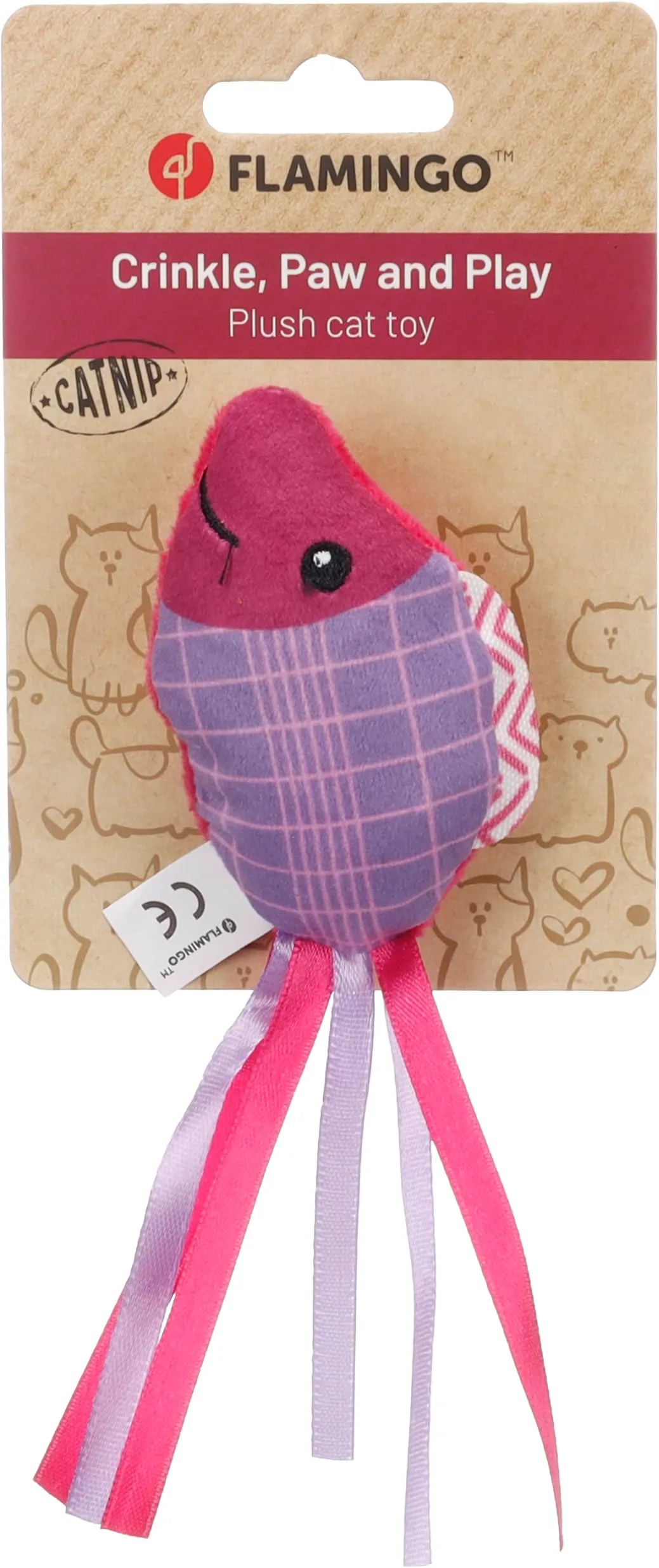 Flamingo giochi per gatti - pesce Prali viola - con erba gatta ed effetto frusciante - gioco per gatti - 16x5,5x2,7cm - immagine 1