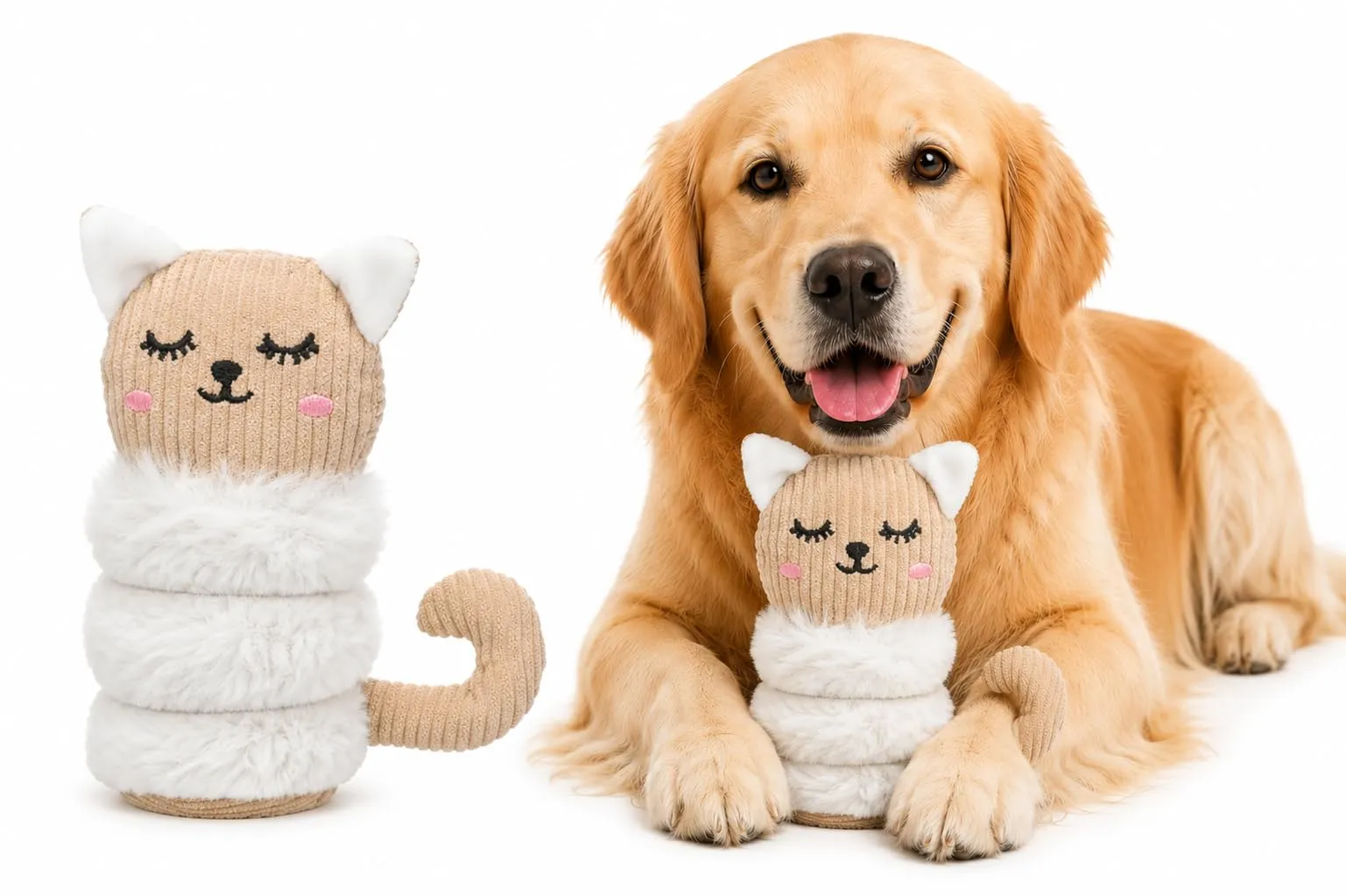 Flamingo Giochi per cani - Gatto Ribola beige - Morbido peluche con velluto a coste - Con squeaker - 11,5 x 6 x 15 cm - immagine 1