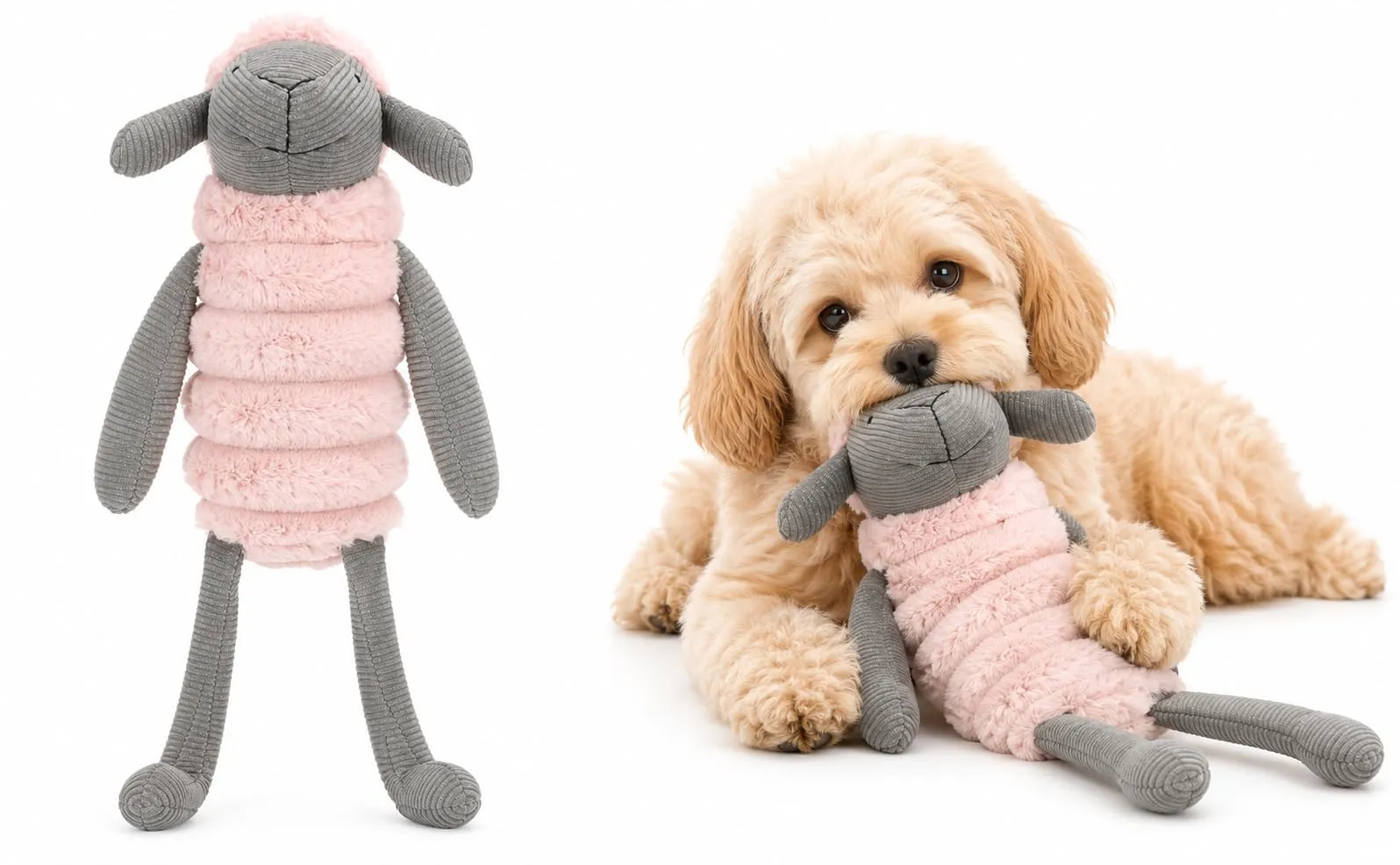 Flamingo Giochi per cani - Pecora Ribola seduta rosa - Morbido peluche con velluto a coste - Con squeaker - 19 x 15,5 x 49 cm - immagine 1