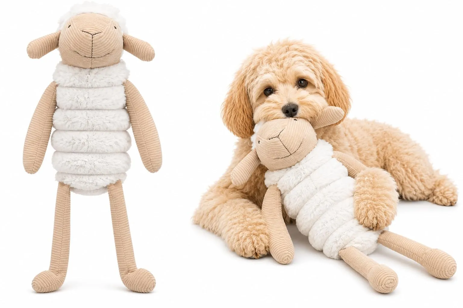 Flamingo Giochi per cani - Pecora Ribola seduta beige - Morbido peluche con velluto a coste - Con squeaker - 25 x 20,5 x 65 cm - immagine 1