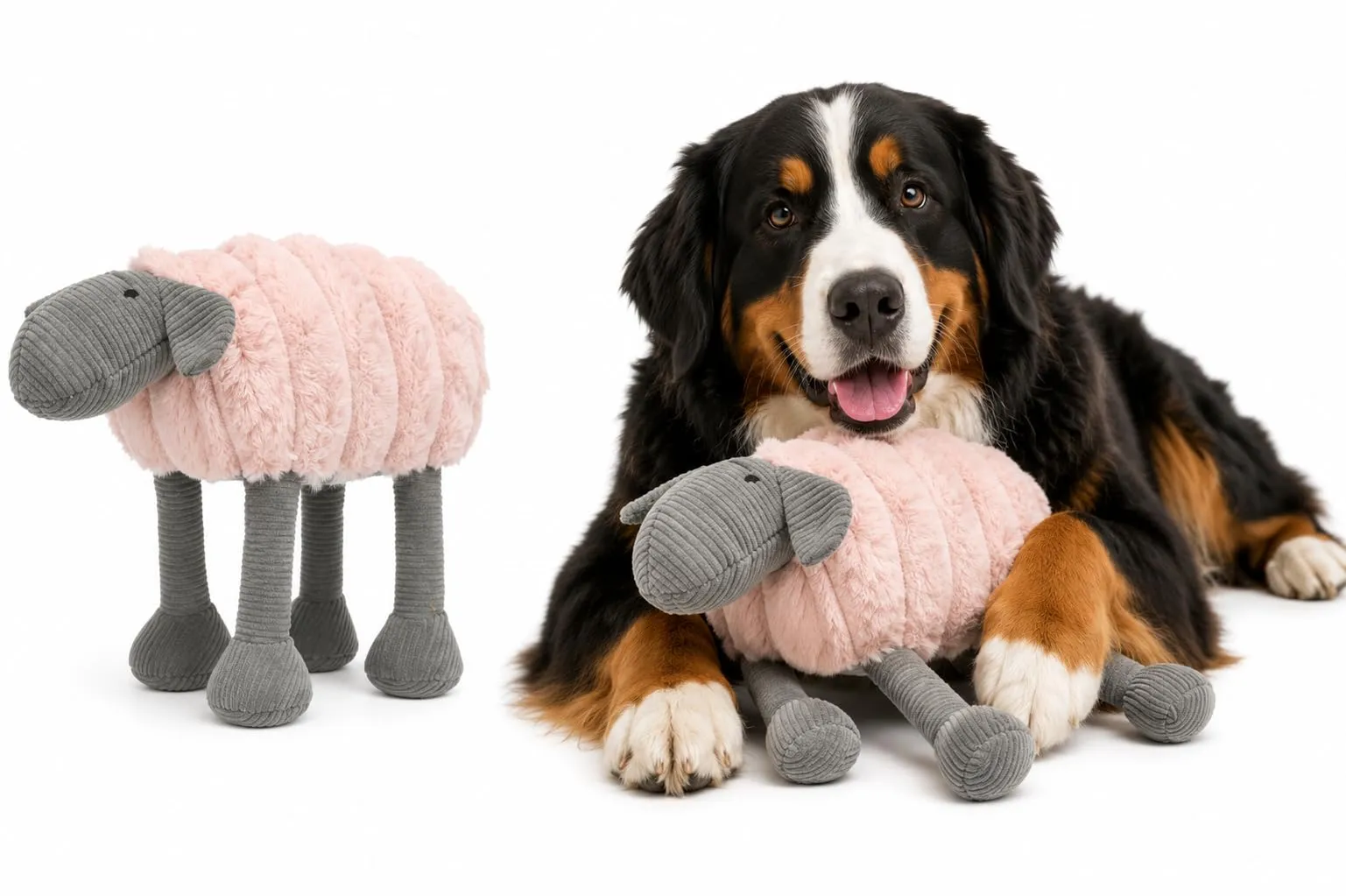 Flamingo Giochi per cani - Pecora Ribola distesa rosa - Morbido peluche con velluto a coste - Con squeaker - 15 x 28 x 30 cm - immagine 1