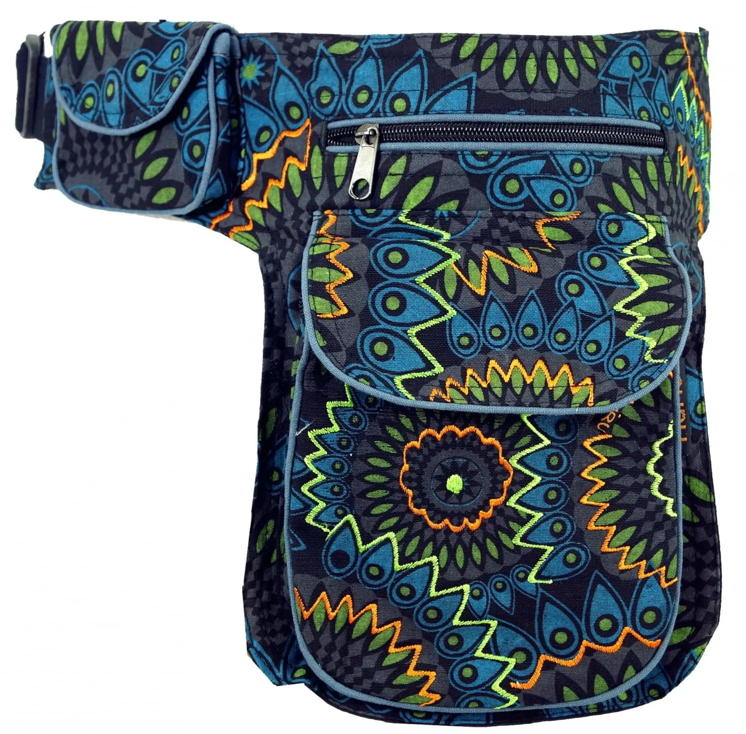 GURU SHOP Stoff Sidebag & Gürteltasche, Goa Gürteltasche - Schwarz, Herren/Damen, Baumwolle, Size:One Size, 27x20 cm, Festival- Bauchtasche Hippie - immagine 3