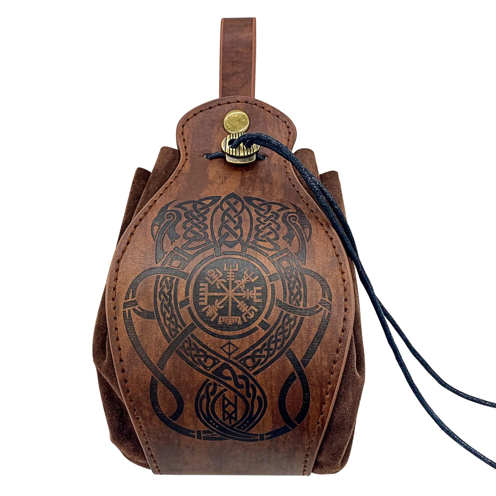 HiiFeuer Custodia in ecopelle medievale, borsa portatile con coulisse,Borsa da cintura vintage per dadi per LARP Ren Faire (Dragon Marrone) - immagine 2