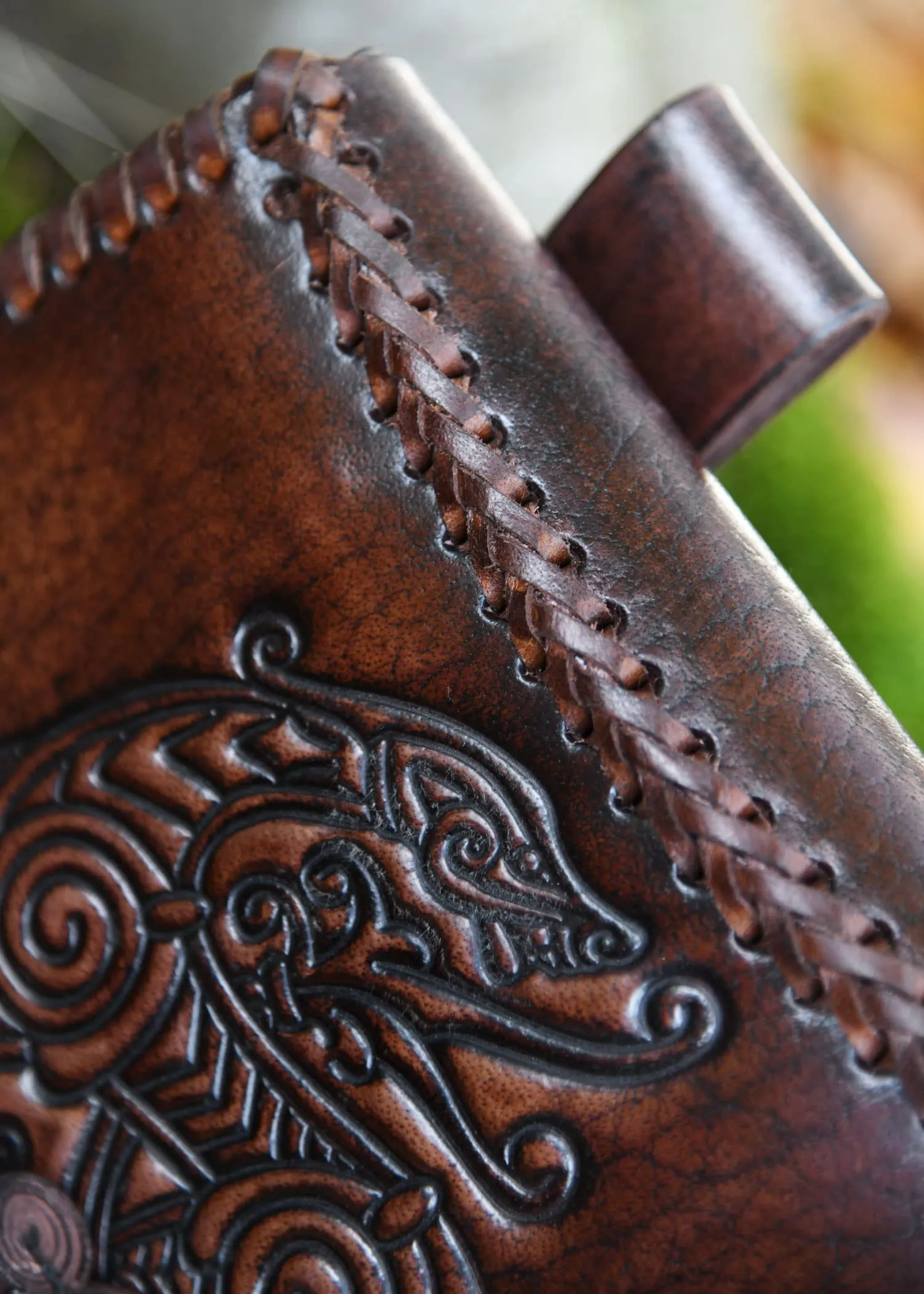 Battle-Merchant | Marsupio medievale con drago goffrato in pelle | Marsupio per uomo e donna in marrone | Borsa in pelle per cintura - immagine 6