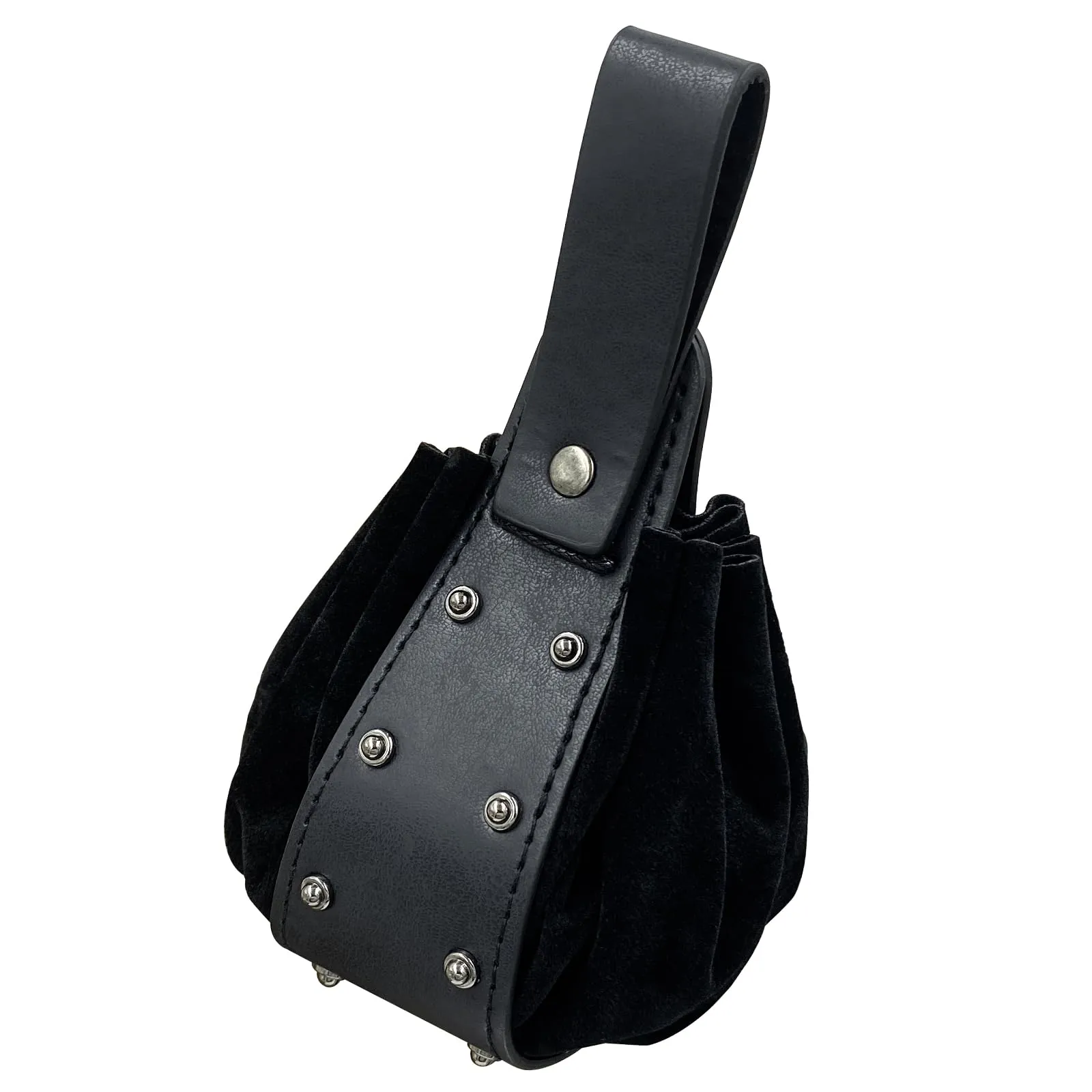 HiiFeuer Marsupio medievale d'epoca in pelle di Pu con coulisse, Portamonete portatile medievale, Rivetti Cintura Borsa Dadi Per LARP Ren Faire (Nero B) - immagine 2