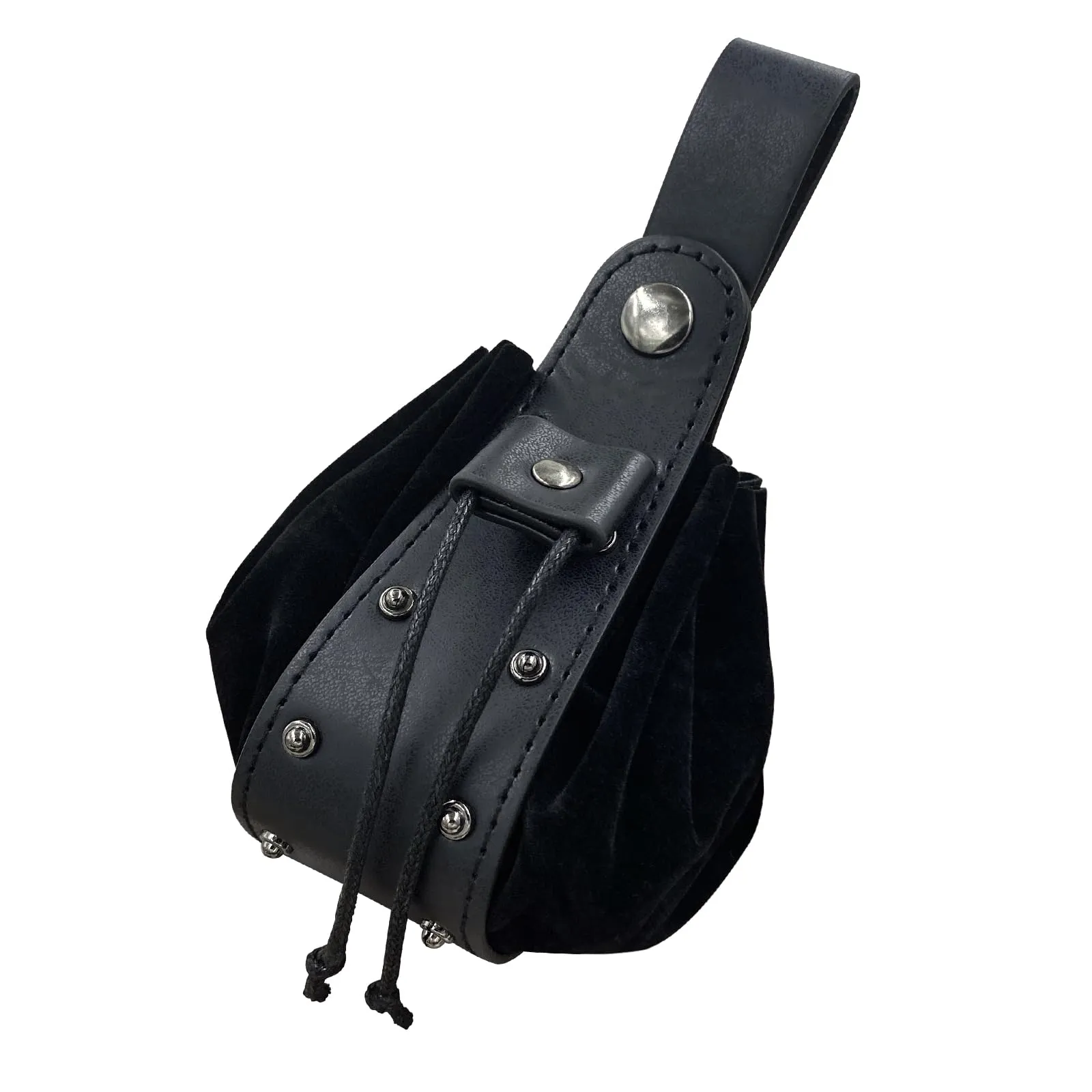HiiFeuer Marsupio medievale d'epoca in pelle di Pu con coulisse, Portamonete portatile medievale, Rivetti Cintura Borsa Dadi Per LARP Ren Faire (Nero B) - immagine 3