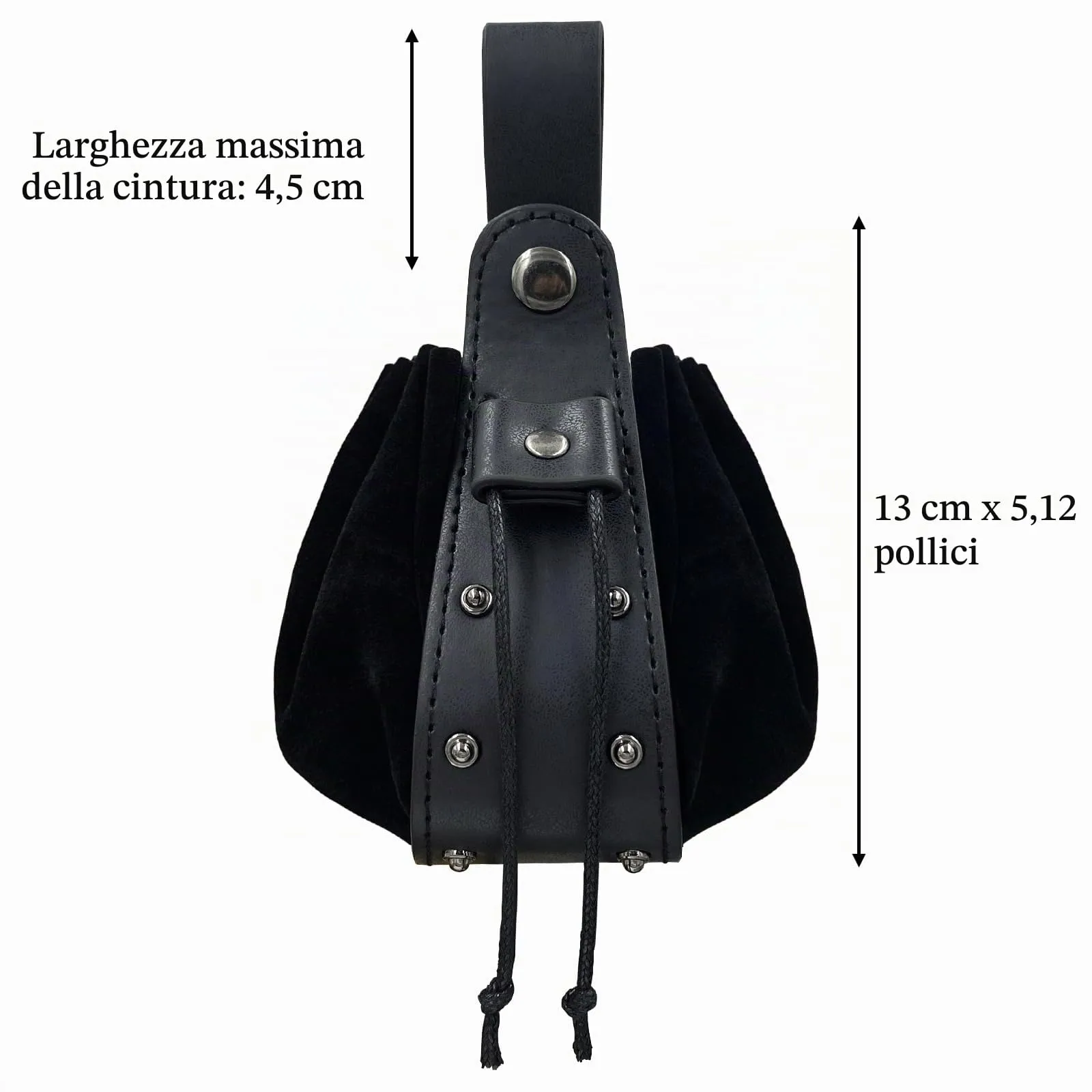 HiiFeuer Marsupio medievale d'epoca in pelle di Pu con coulisse, Portamonete portatile medievale, Rivetti Cintura Borsa Dadi Per LARP Ren Faire (Nero B) - immagine 6