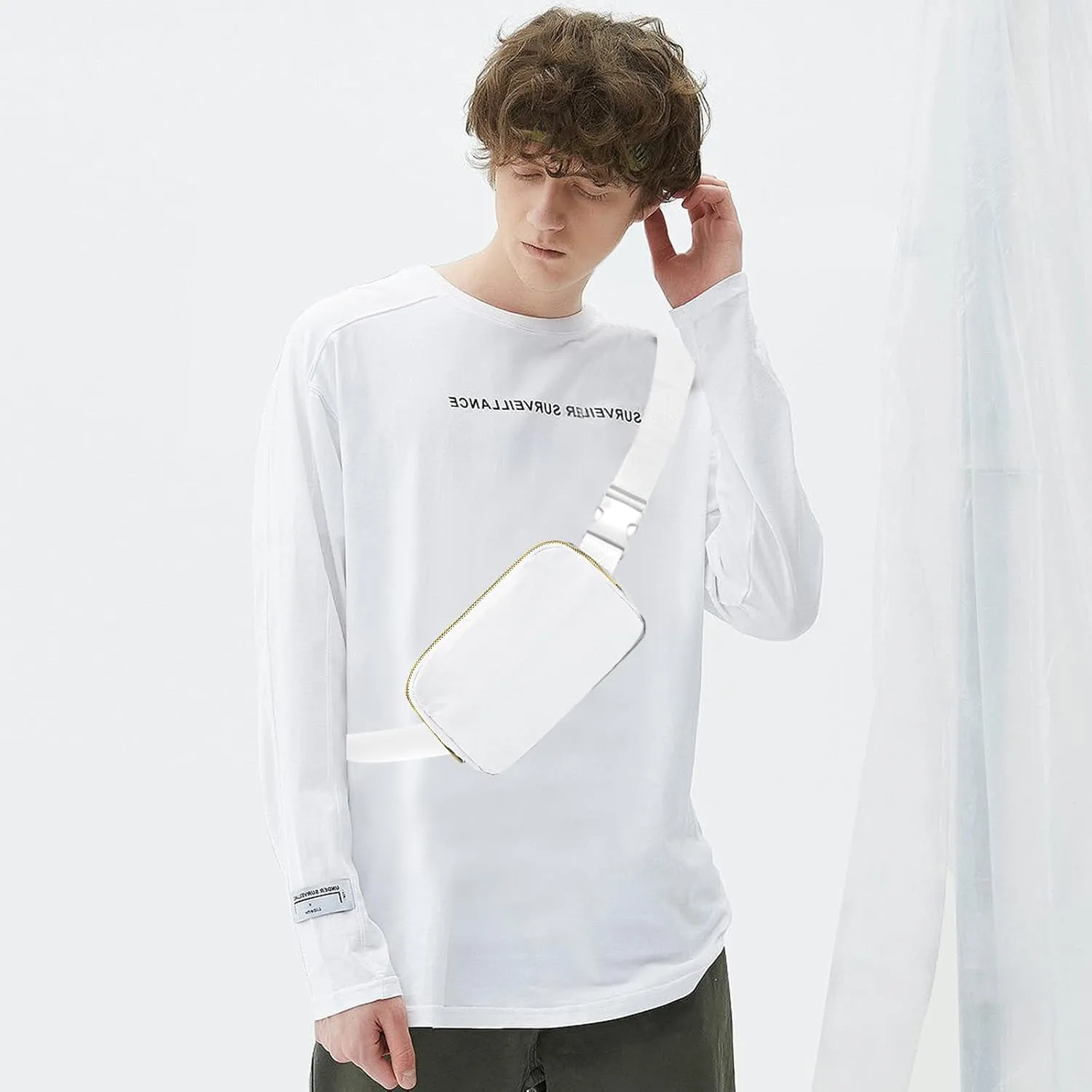 JENCVNL Marsupio per Donna Uomo, Marsupio alla moda per donna Piccola borsa a tracolla Marsupio leggero con tracolla regolabile per corsa Escursionismo Allenamento Viaggi (Bianco) - immagine 3