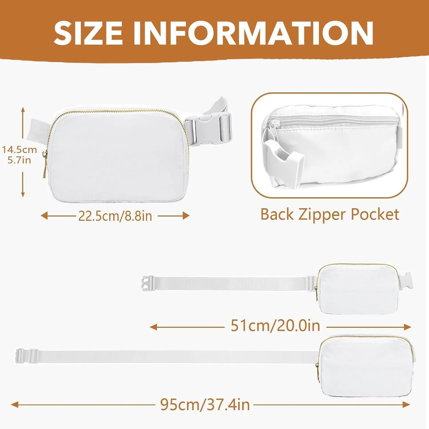 JENCVNL Marsupio per Donna Uomo, Marsupio alla moda per donna Piccola borsa a tracolla Marsupio leggero con tracolla regolabile per corsa Escursionismo Allenamento Viaggi (Bianco) - immagine 4