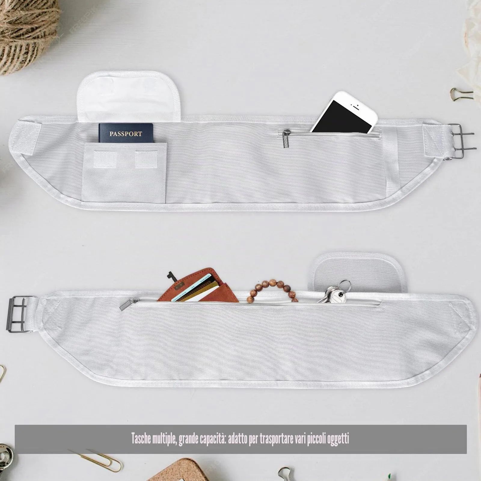 Ihram Cintura da uomo Hajj Umrah – Cintura regolabile Ihram con tasche Hajj Belt Fashion Marsupio Umrah Essentials Free-Size, bianco, Taglia unica, Stile a - immagine 2