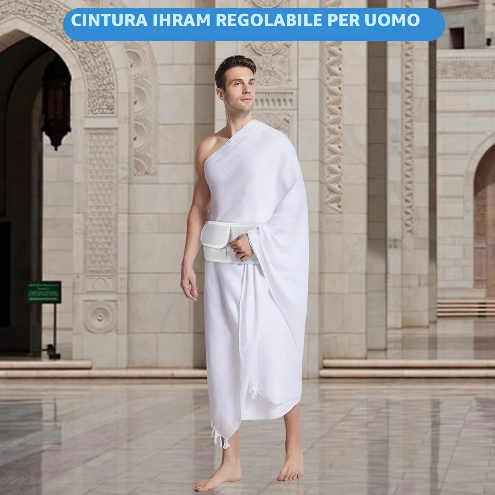 Ihram Cintura da uomo Hajj Umrah – Cintura regolabile Ihram con tasche Hajj Belt Fashion Marsupio Umrah Essentials Free-Size, bianco, Taglia unica, Stile a - immagine 5