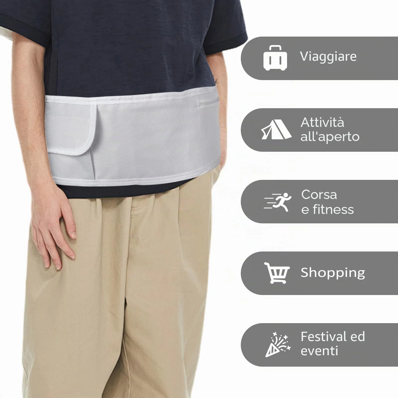 Ihram Cintura da uomo Hajj Umrah – Cintura regolabile Ihram con tasche Hajj Belt Fashion Marsupio Umrah Essentials Free-Size, bianco, Taglia unica, Stile a - immagine 7