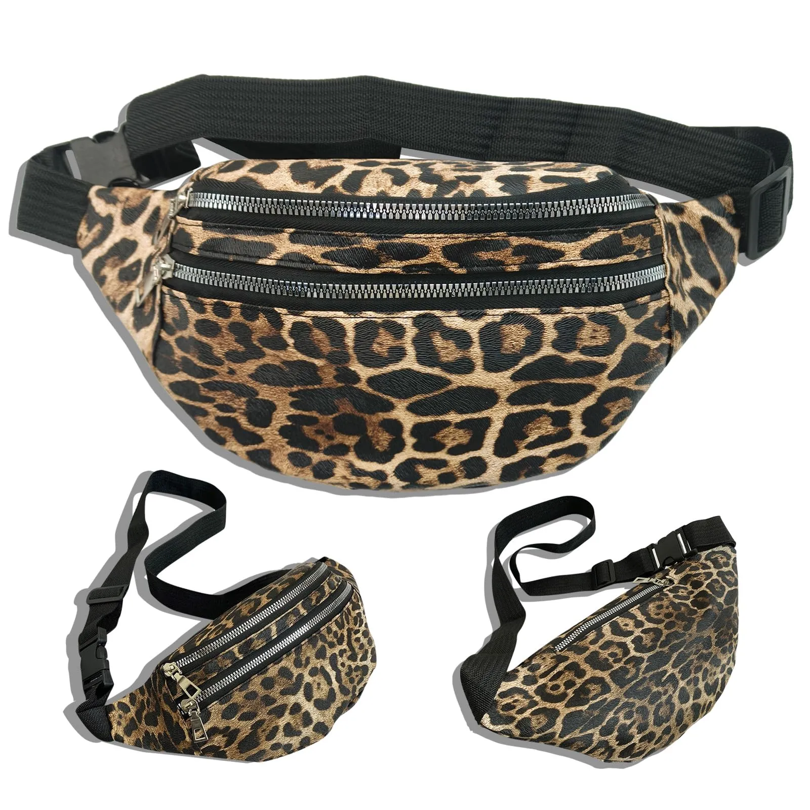 KASESSS Marsupio Donna Con Stampa Leopardata, Moda Marsupio Con 3 Cerniera E 3 Scomparti, Marsupi Borsa A Tracolla Con Cintura Regolabile, Leggero Fanny Pack Per Gli Spostamenti Quotidiani - immagine 1