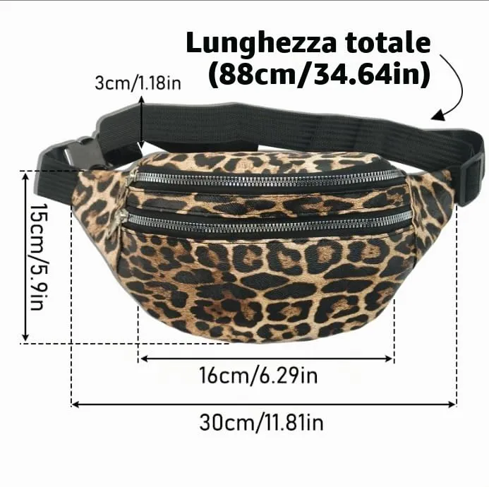 KASESSS Marsupio Donna Con Stampa Leopardata, Moda Marsupio Con 3 Cerniera E 3 Scomparti, Marsupi Borsa A Tracolla Con Cintura Regolabile, Leggero Fanny Pack Per Gli Spostamenti Quotidiani - immagine 2