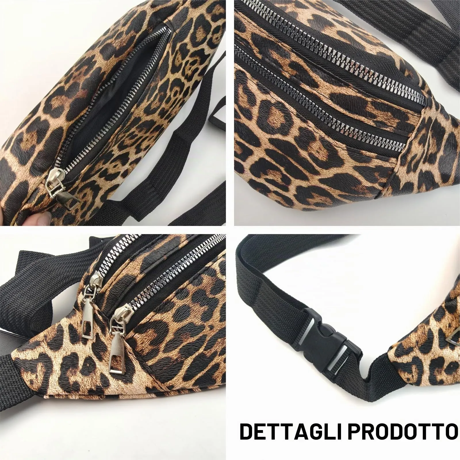 KASESSS Marsupio Donna Con Stampa Leopardata, Moda Marsupio Con 3 Cerniera E 3 Scomparti, Marsupi Borsa A Tracolla Con Cintura Regolabile, Leggero Fanny Pack Per Gli Spostamenti Quotidiani - immagine 3