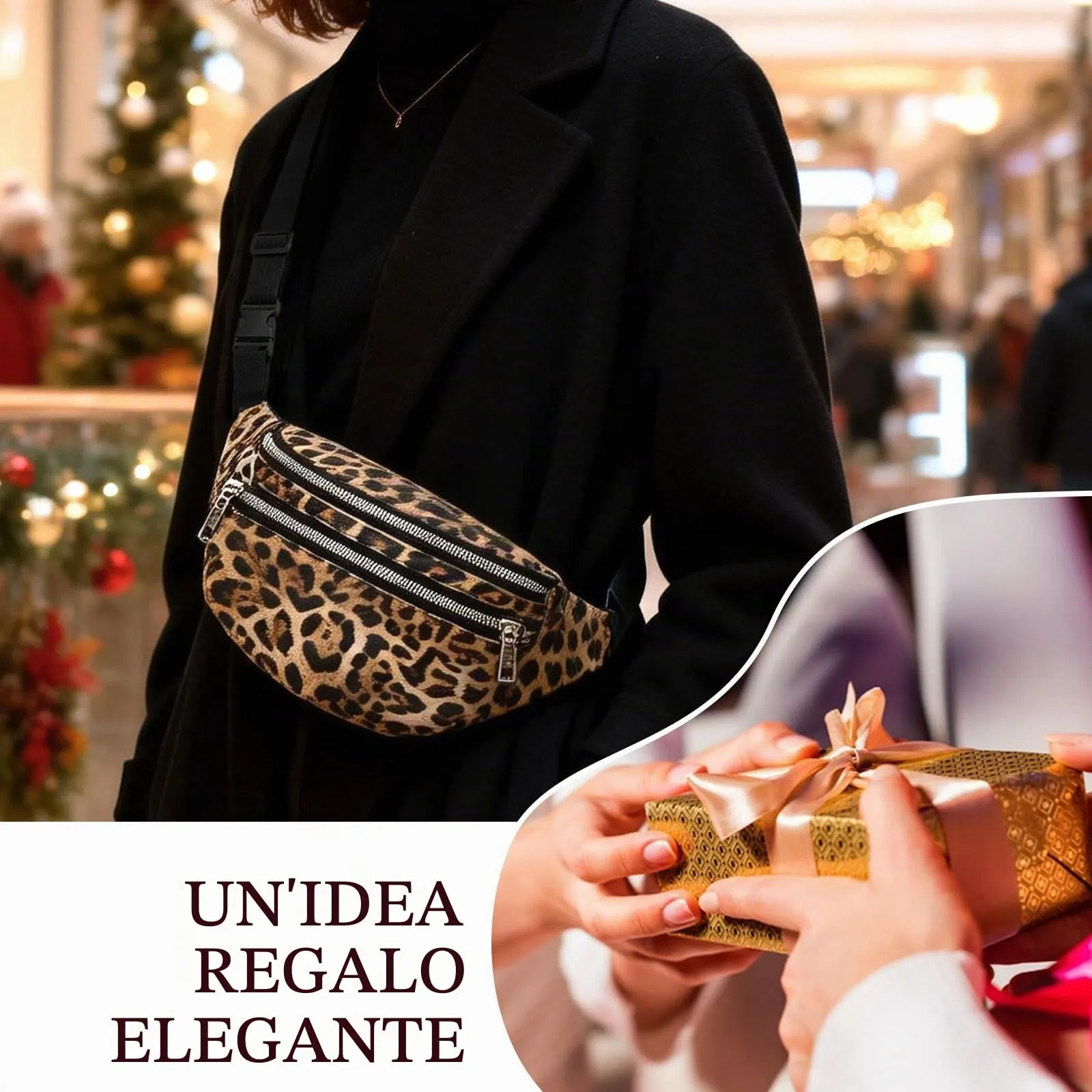 KASESSS Marsupio Donna Con Stampa Leopardata, Moda Marsupio Con 3 Cerniera E 3 Scomparti, Marsupi Borsa A Tracolla Con Cintura Regolabile, Leggero Fanny Pack Per Gli Spostamenti Quotidiani - immagine 6