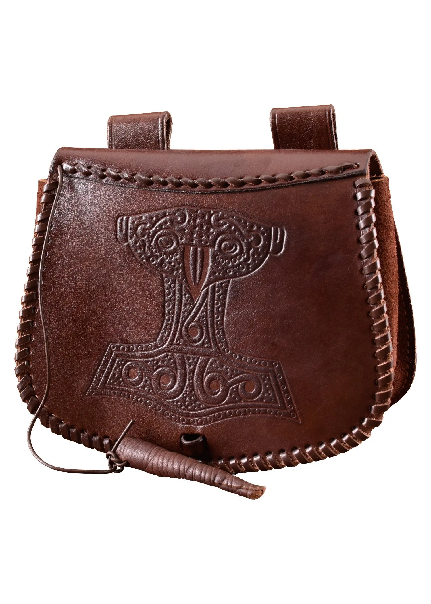 Battle-Merchant Marsupio medievale con diverse goffrature in pelle | Marsupio per uomo e donna in marrone/nero | Borsa in pelle per la cintura, marrone, taglia unica - immagine 1