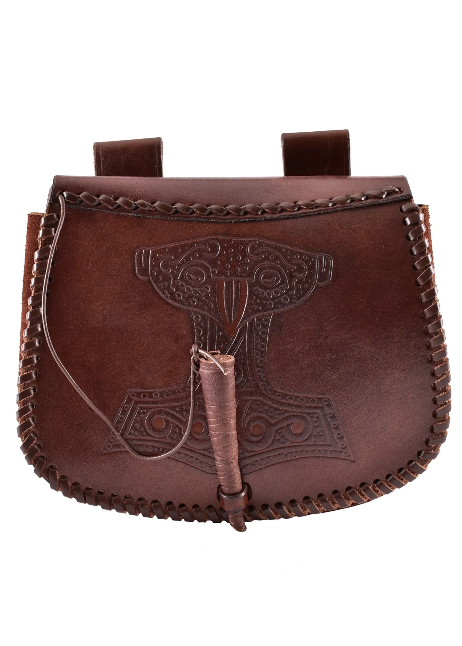 Battle-Merchant Marsupio medievale con diverse goffrature in pelle | Marsupio per uomo e donna in marrone/nero | Borsa in pelle per la cintura, marrone, taglia unica - immagine 2