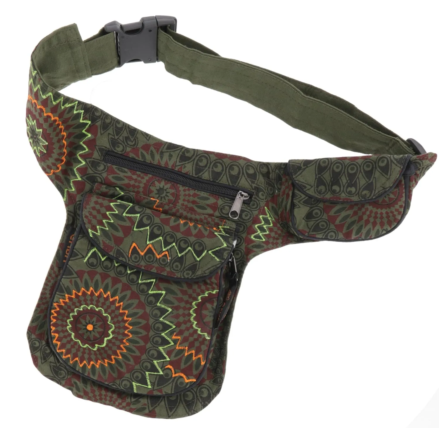 GURU SHOP Stoff Sidebag & Gürteltasche, Goa Gürteltasche - Olive, Herren/Damen, Grün, Baumwolle, Size:One Size, 27x20 cm, Festival- Bauchtasche Hippie - immagine 3