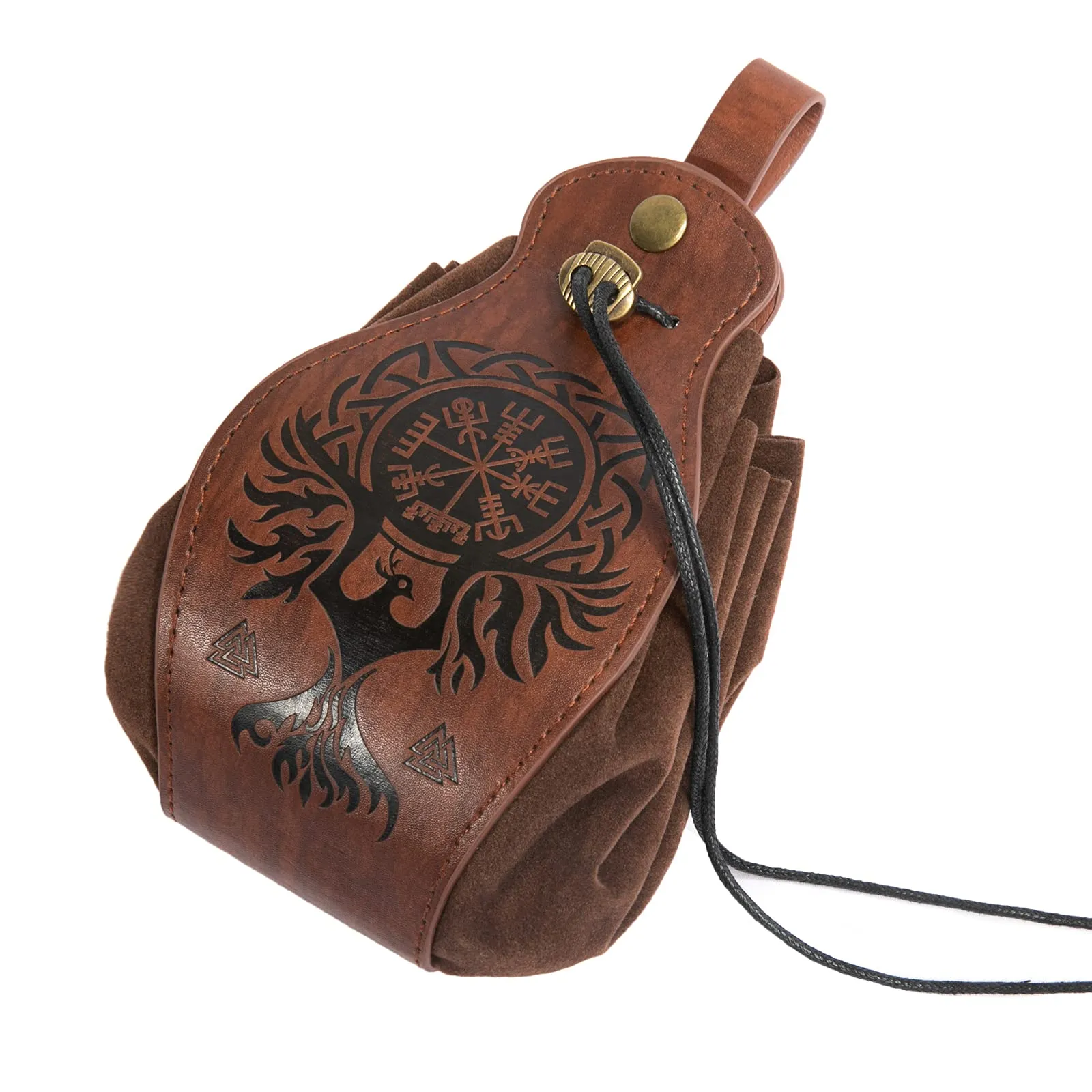 HiiFeuer Custodia in ecopelle medievale, borsa portatile con coulisse,Borsa da cintura vintage dadi per LARP Ren Faire (Phoenix Marrone) - immagine 1