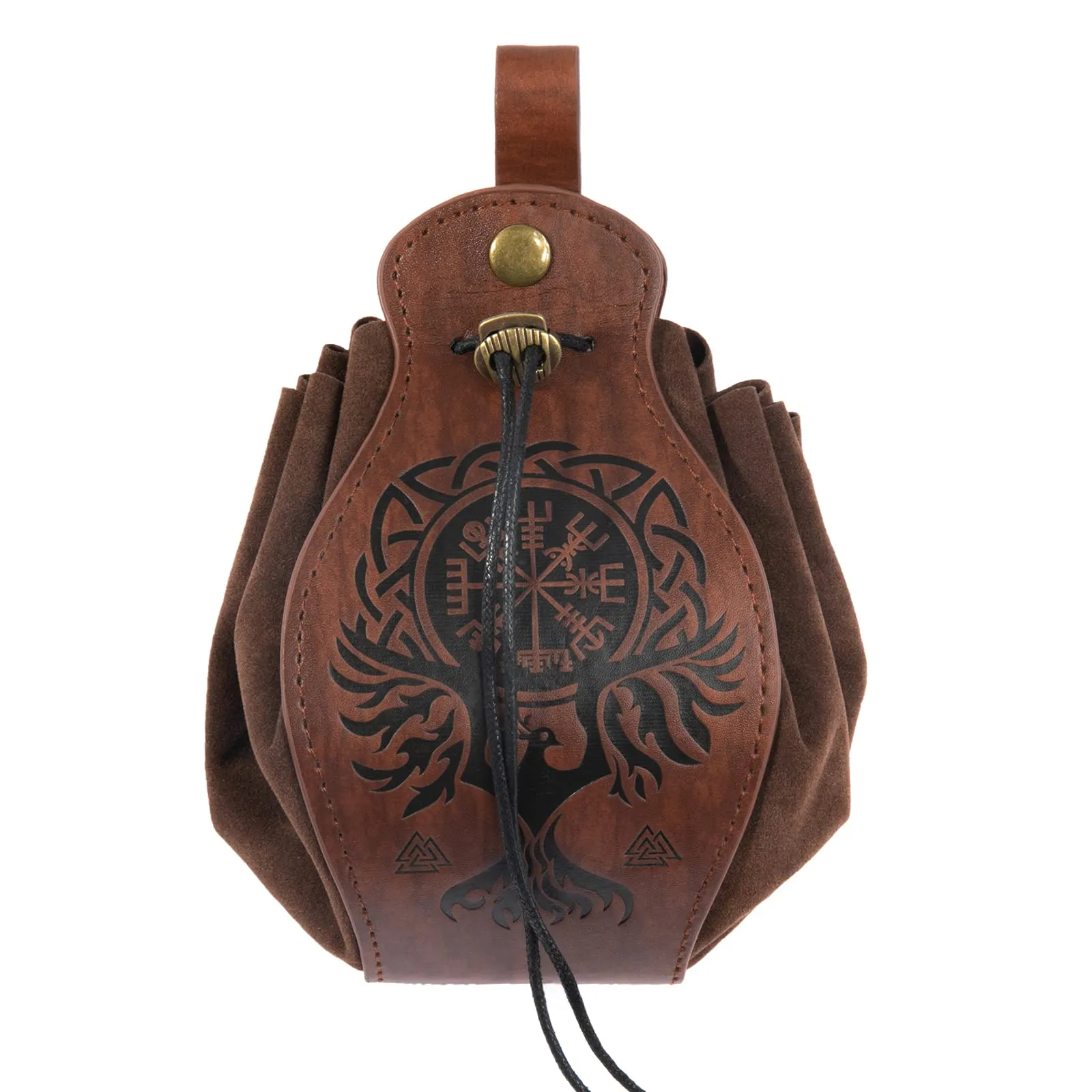 HiiFeuer Custodia in ecopelle medievale, borsa portatile con coulisse,Borsa da cintura vintage dadi per LARP Ren Faire (Phoenix Marrone) - immagine 3