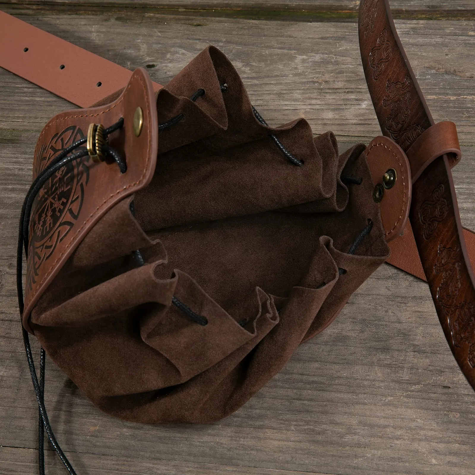 HiiFeuer Custodia in ecopelle medievale, borsa portatile con coulisse,Borsa da cintura vintage dadi per LARP Ren Faire (Phoenix Marrone) - immagine 5