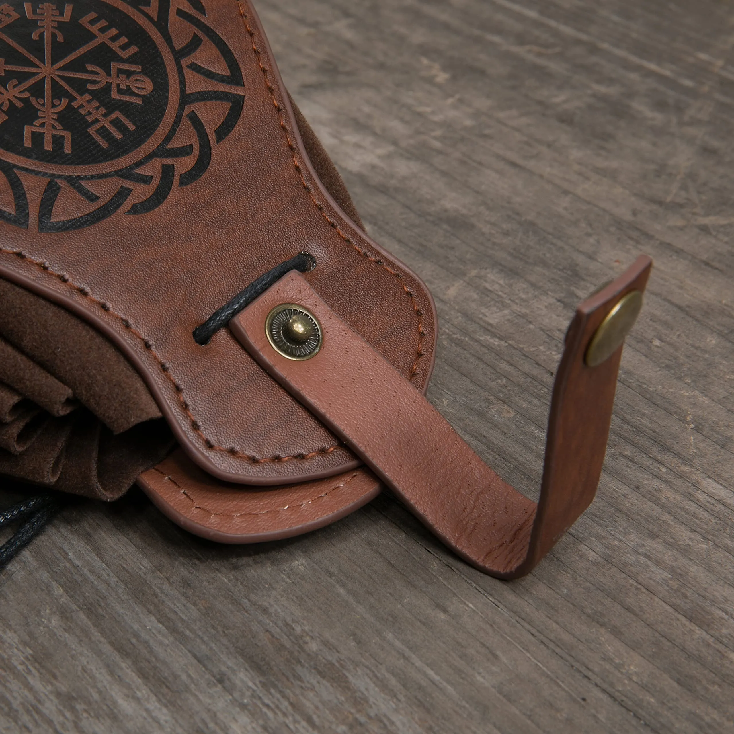 HiiFeuer Custodia in ecopelle medievale, borsa portatile con coulisse,Borsa da cintura vintage dadi per LARP Ren Faire (Phoenix Marrone) - immagine 6