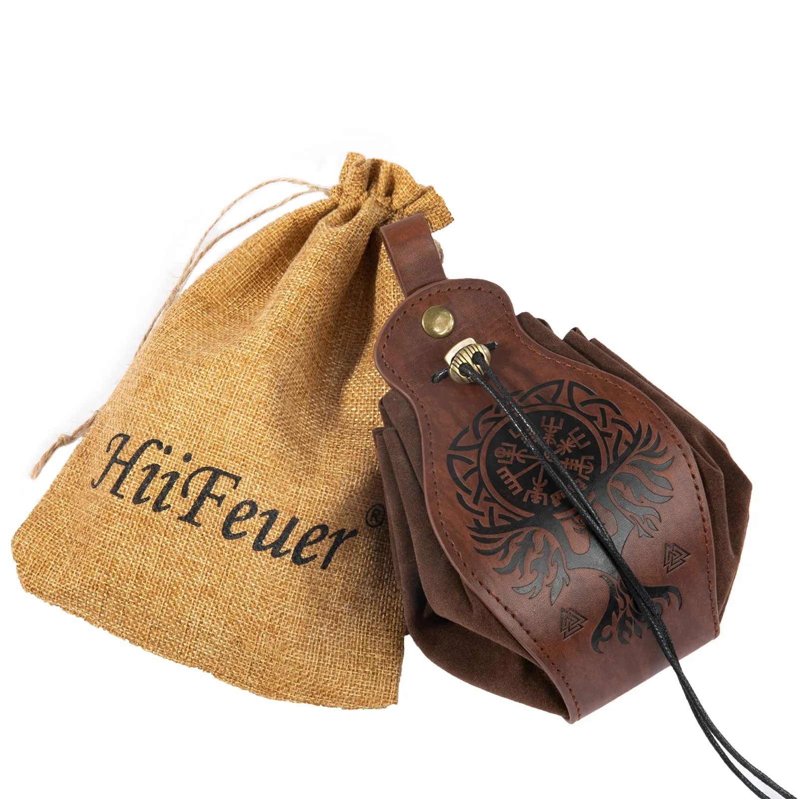HiiFeuer Custodia in ecopelle medievale, borsa portatile con coulisse,Borsa da cintura vintage dadi per LARP Ren Faire (Phoenix Marrone) - immagine 7