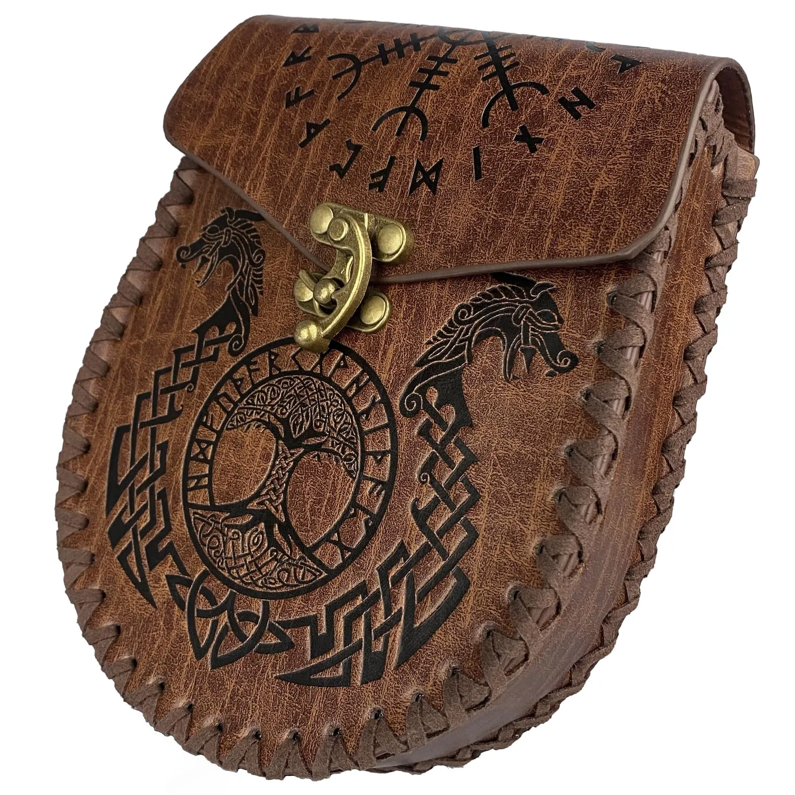 HiiFeuer Marsupio Nordico Goffrato in Ecopelle, Con Tasca Laterale, Stile che Ricorda il Medioevo, Marsupio Vintage per LARP Ren Faire (Dragon) - immagine 2