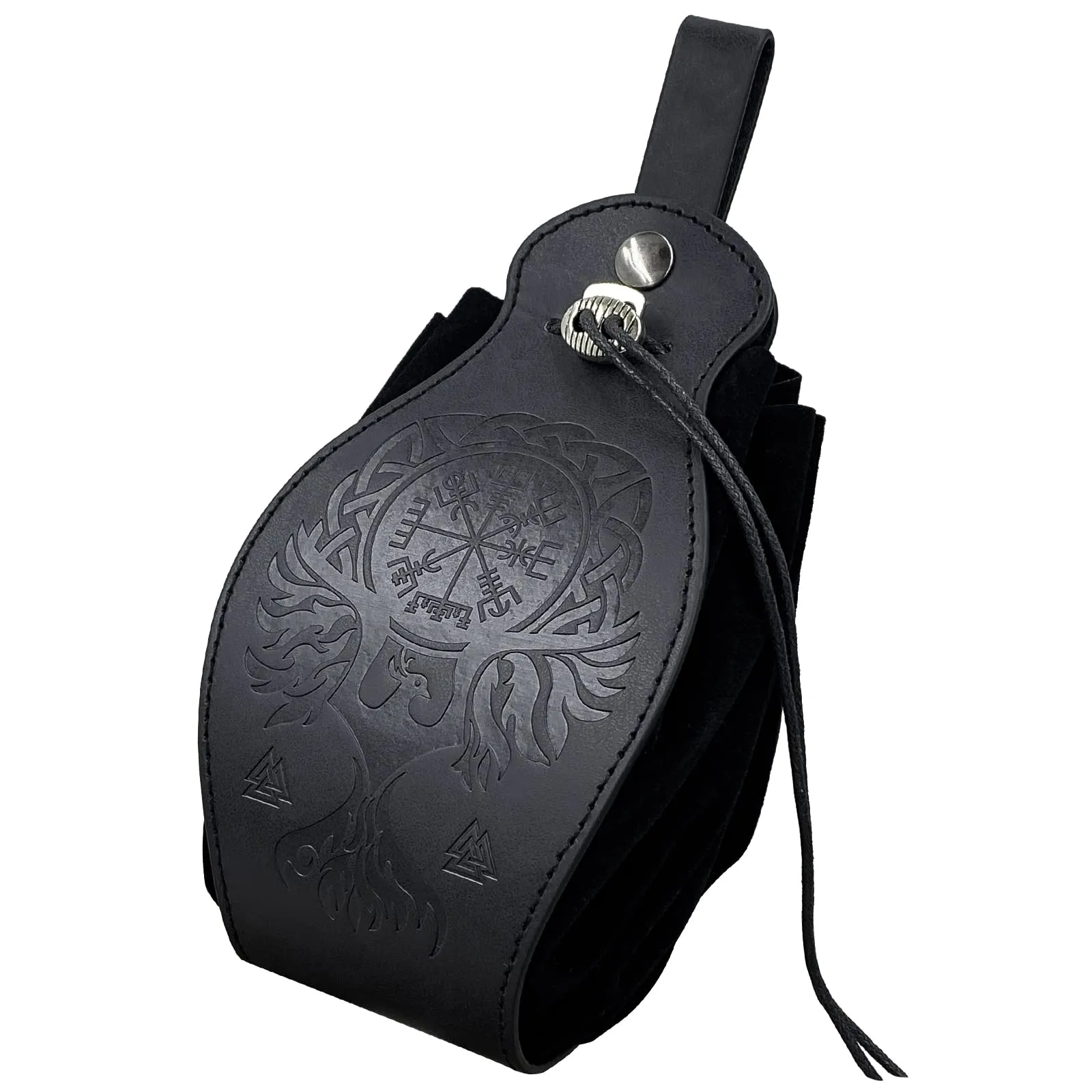 HiiFeuer Custodia in ecopelle medievale, borsa portatile con coulisse,Borsa da cintura vintage dadi per LARP Ren Faire (Phoenix Nero) - immagine 1