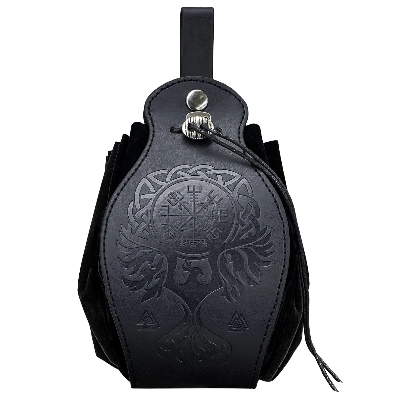 HiiFeuer Custodia in ecopelle medievale, borsa portatile con coulisse,Borsa da cintura vintage dadi per LARP Ren Faire (Phoenix Nero) - immagine 2