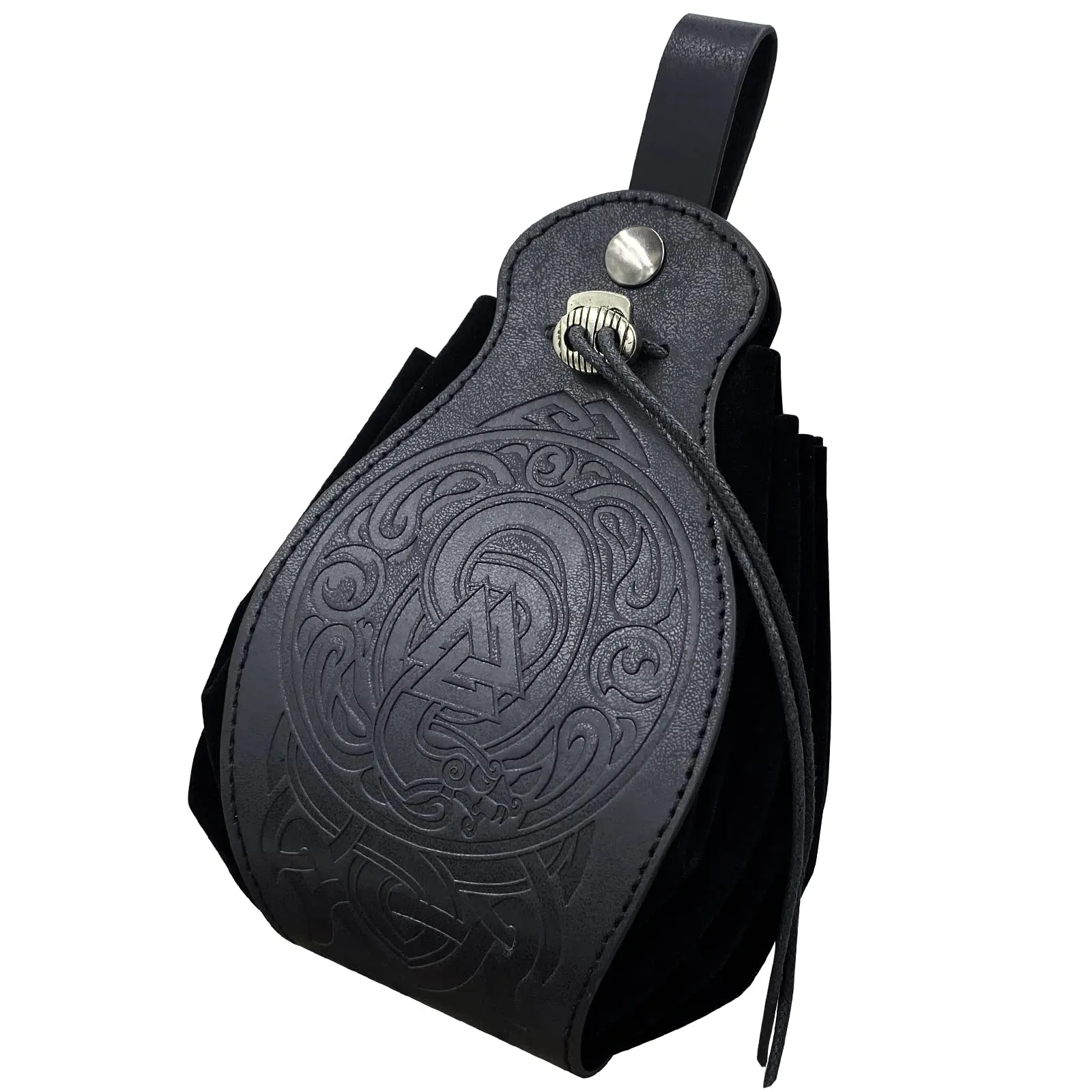 HiiFeuer Custodia in ecopelle medievale, borsa portatile con coulisse,Borsa da cintura vintage dadi per LARP Ren Faire (Nidhogg Nero) - immagine 1