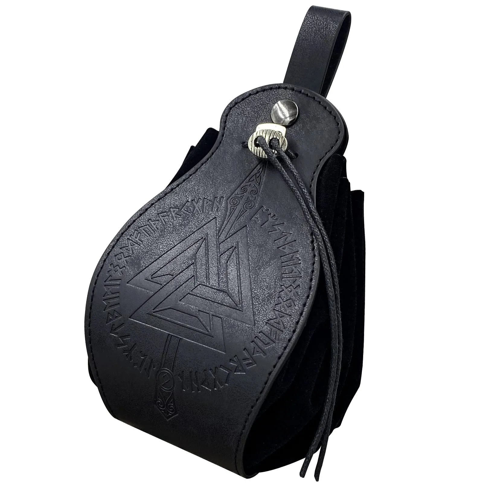 HiiFeuer Custodia in ecopelle medievale, borsa portatile con coulisse,Borsa da cintura vintage per dadi per LARP Ren Faire (Gungnir Nero) - immagine 1