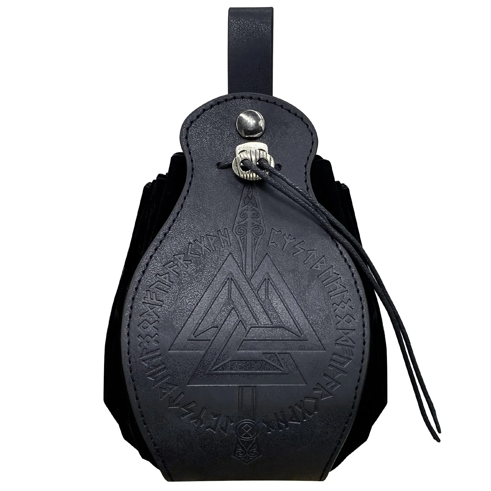 HiiFeuer Custodia in ecopelle medievale, borsa portatile con coulisse,Borsa da cintura vintage per dadi per LARP Ren Faire (Gungnir Nero) - immagine 2