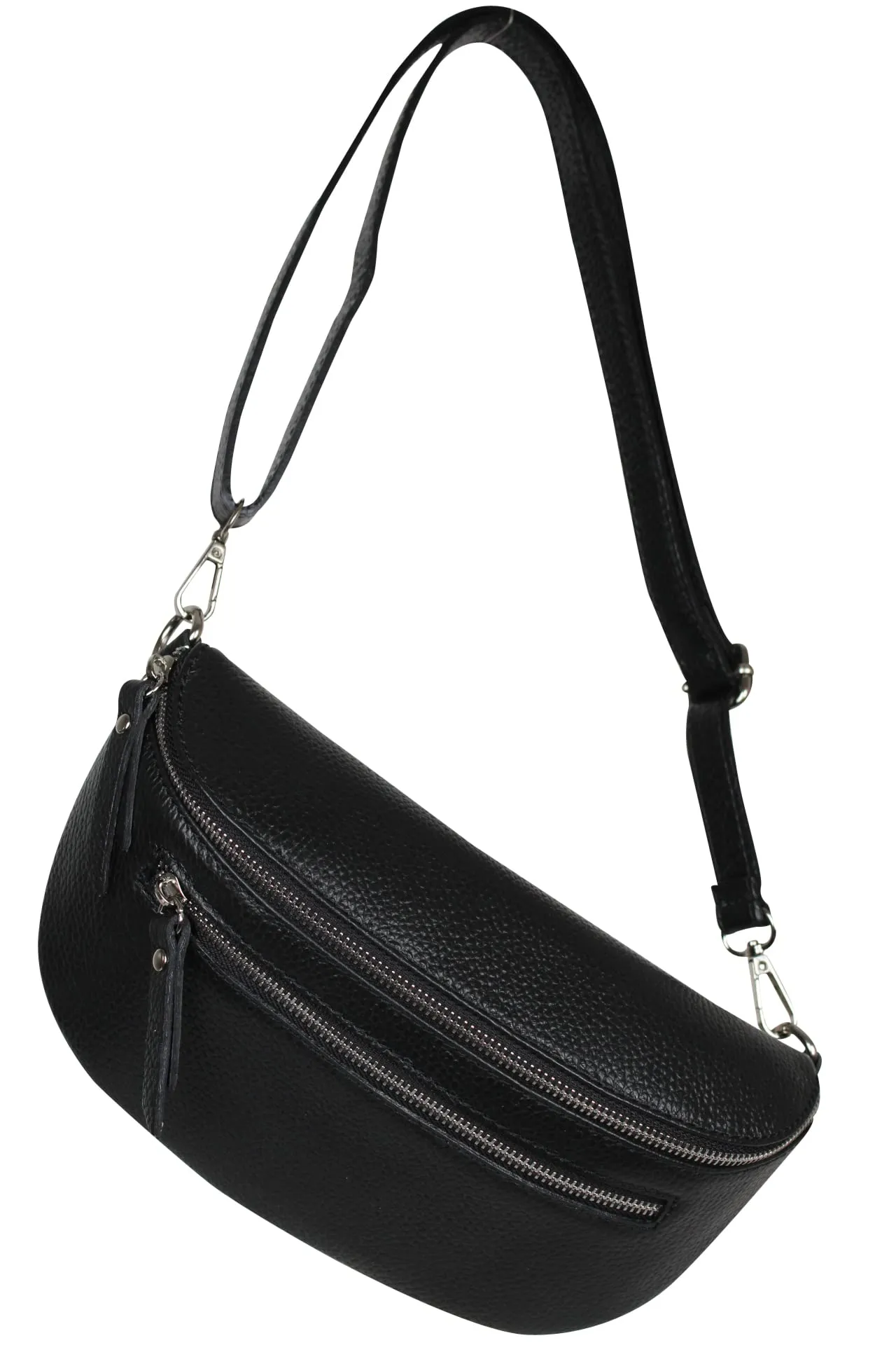 AmbraModa GLX2 - Marsupio unisex piccolo in vera pelle, Nero , m, Marsupio marsupio, borsa a tracolla - immagine 2