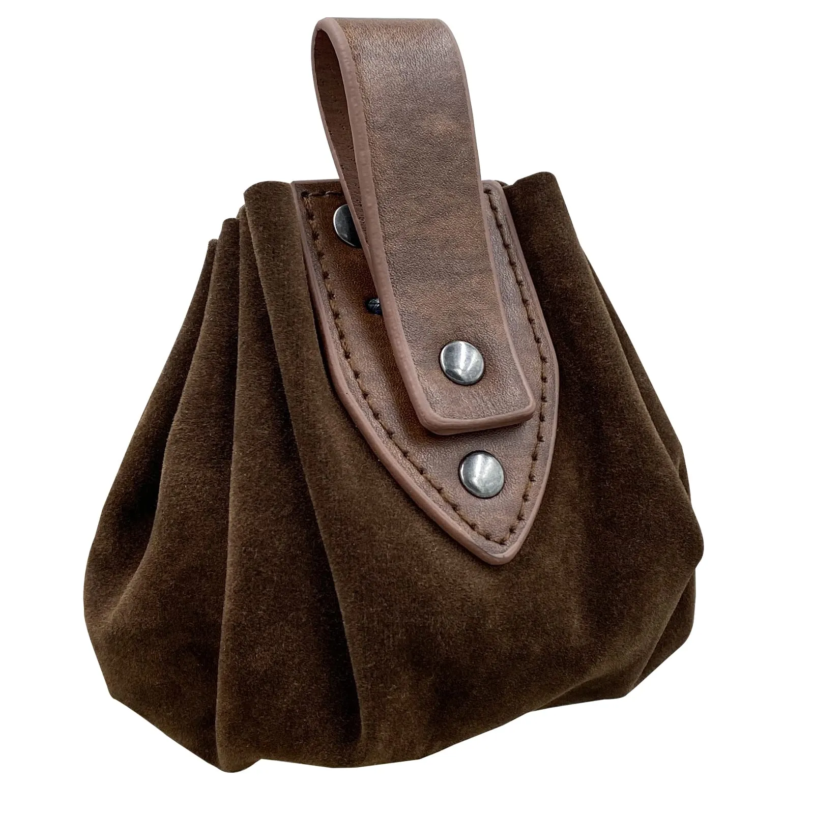 HiiFeuer Marsupio medievale d'epoca in pelle di Pu con coulisse, Portamonete portatile medievale, Rivetti Cintura Borsa Dadi Per LARP Ren Faire (Marrone A) - immagine 3