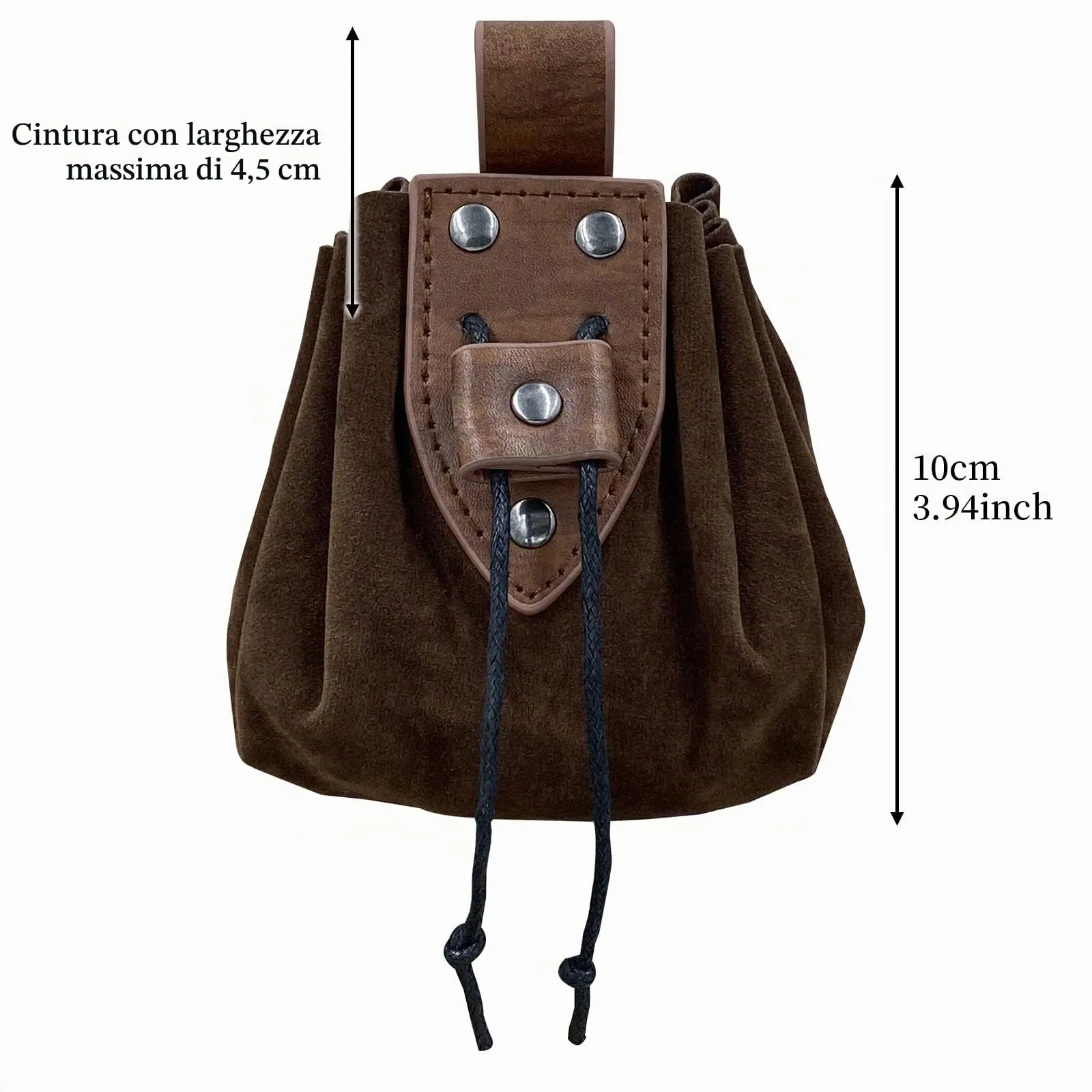 HiiFeuer Marsupio medievale d'epoca in pelle di Pu con coulisse, Portamonete portatile medievale, Rivetti Cintura Borsa Dadi Per LARP Ren Faire (Marrone A) - immagine 5