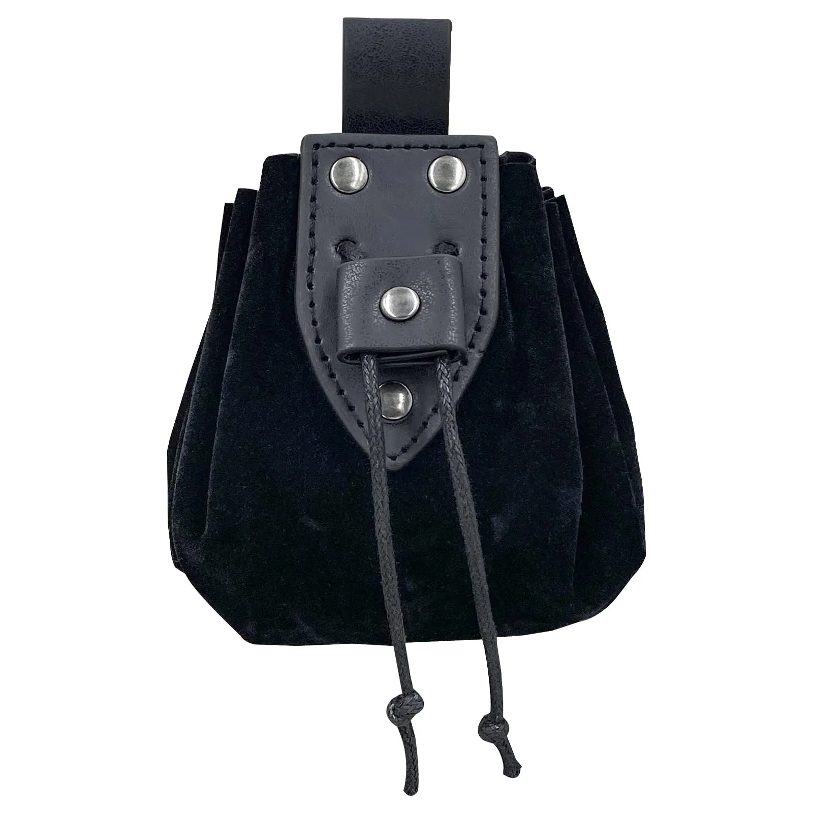 HiiFeuer Marsupio medievale d'epoca in pelle di Pu con coulisse, Portamonete portatile medievale, Rivetti Cintura Borsa Dadi Per LARP Ren Faire (Nero A) - immagine 1