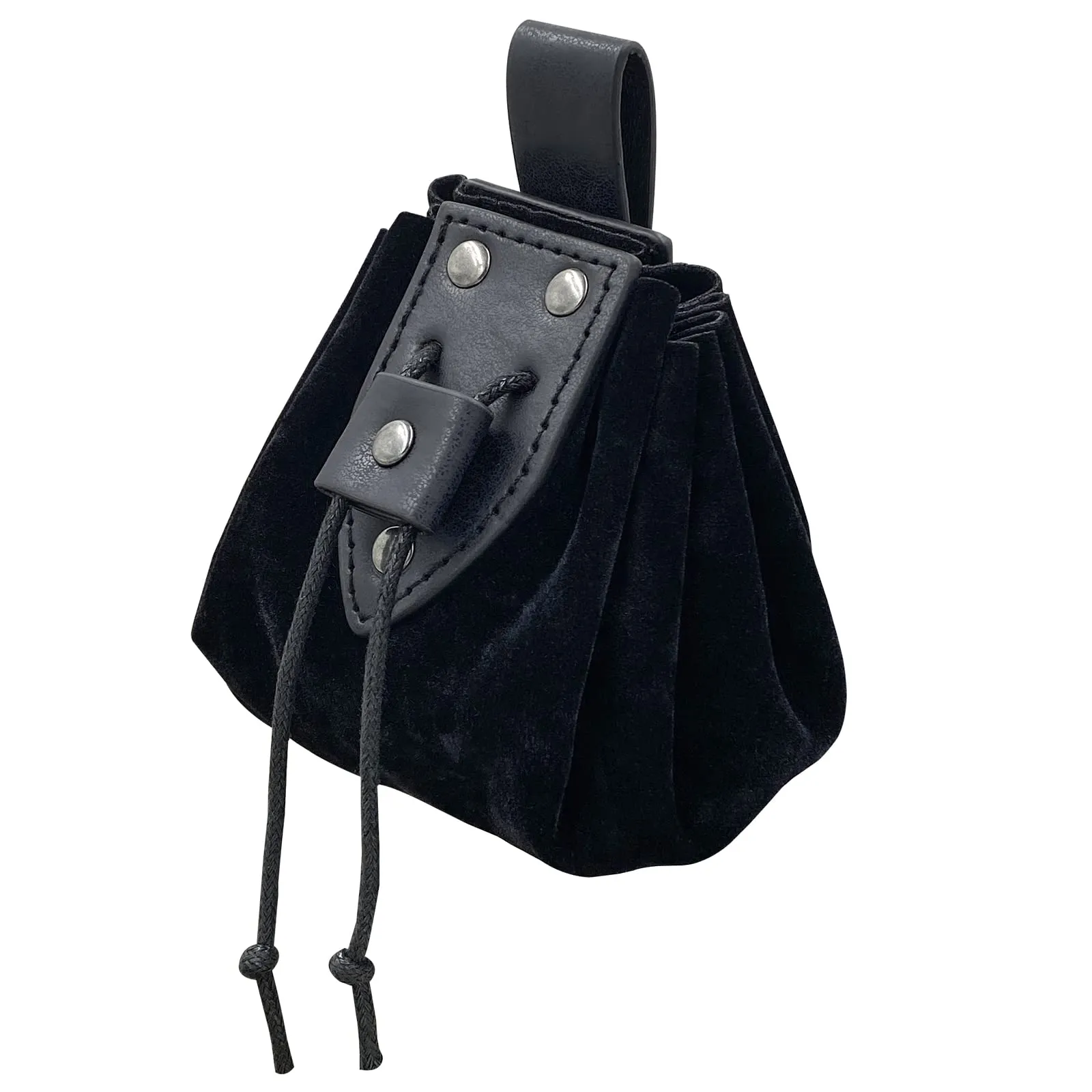 HiiFeuer Marsupio medievale d'epoca in pelle di Pu con coulisse, Portamonete portatile medievale, Rivetti Cintura Borsa Dadi Per LARP Ren Faire (Nero A) - immagine 2