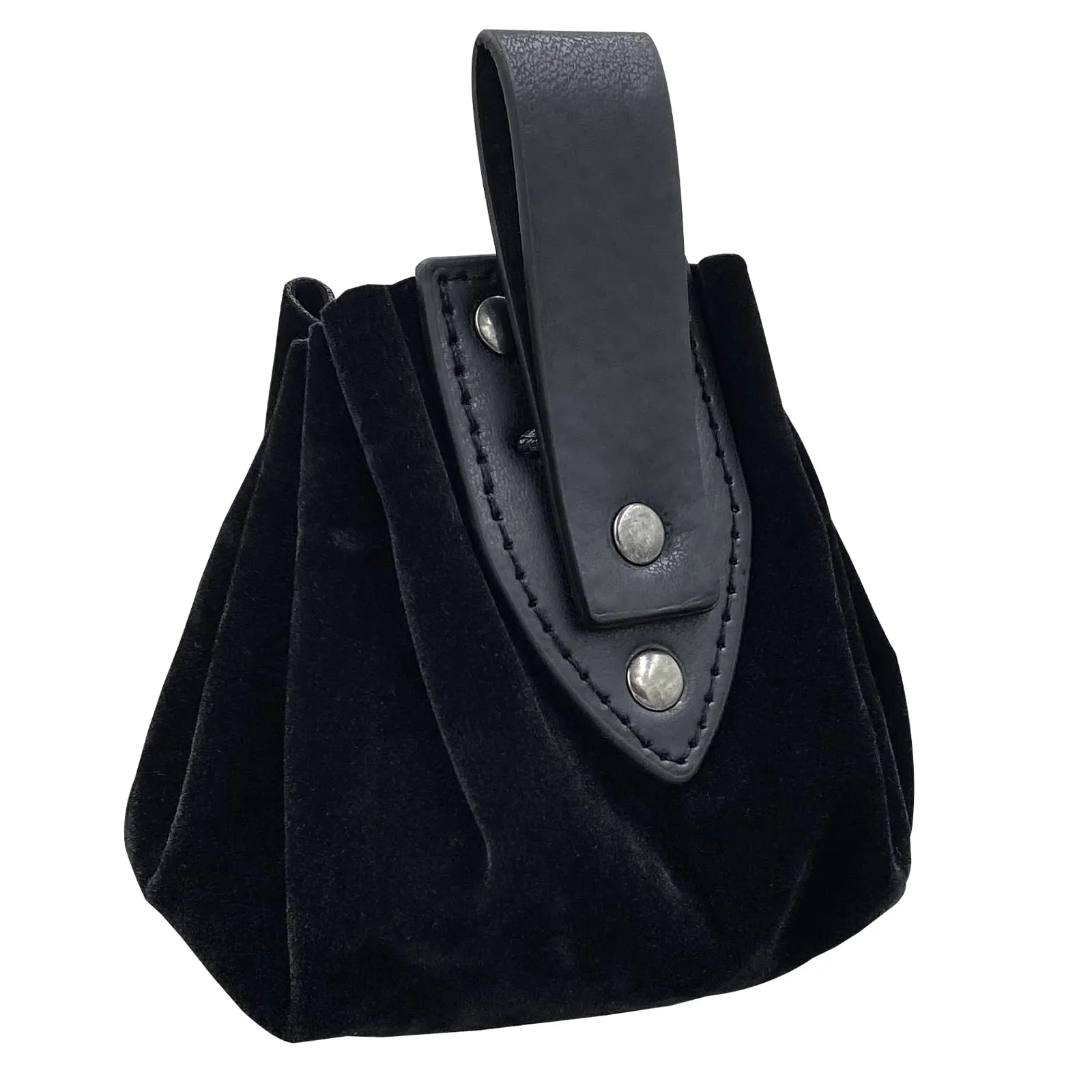HiiFeuer Marsupio medievale d'epoca in pelle di Pu con coulisse, Portamonete portatile medievale, Rivetti Cintura Borsa Dadi Per LARP Ren Faire (Nero A) - immagine 3