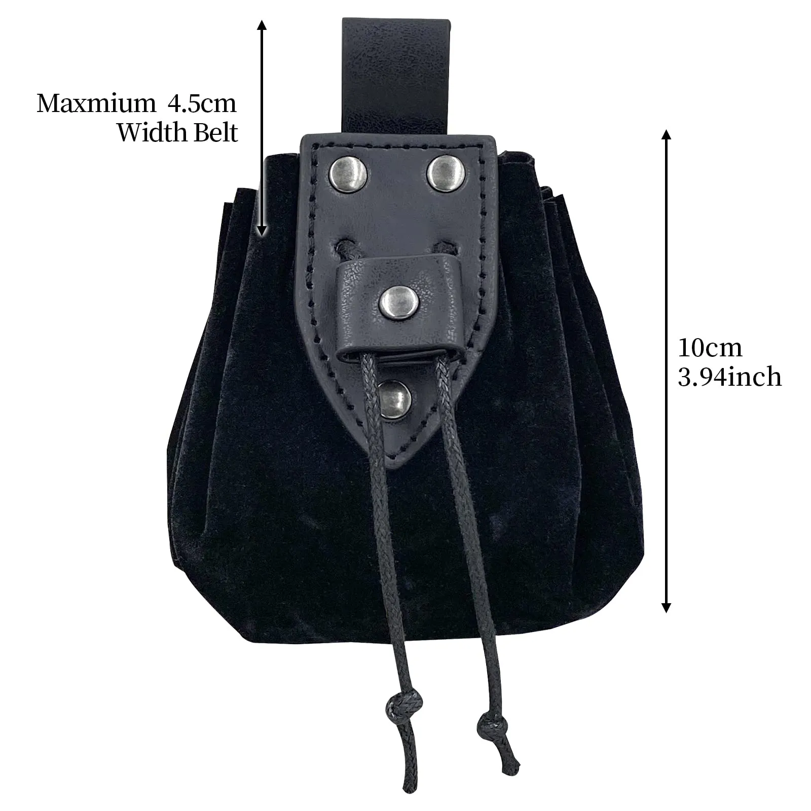 HiiFeuer Marsupio medievale d'epoca in pelle di Pu con coulisse, Portamonete portatile medievale, Rivetti Cintura Borsa Dadi Per LARP Ren Faire (Nero A) - immagine 5