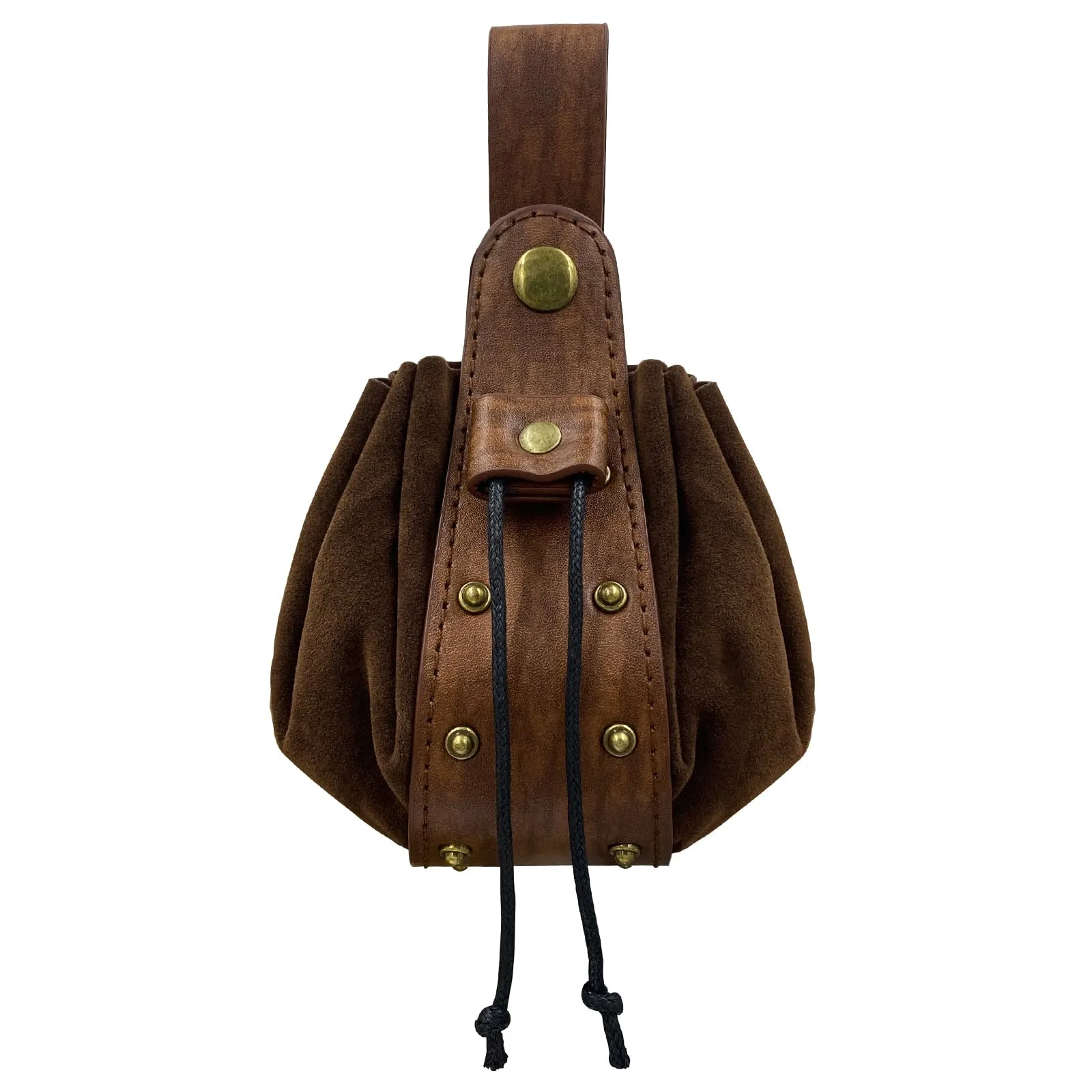 HiiFeuer Marsupio medievale d'epoca in pelle di Pu con coulisse, Portamonete portatile medievale, Rivetti Cintura Borsa Dadi Per LARP Ren Faire (Marrone B) - immagine 1