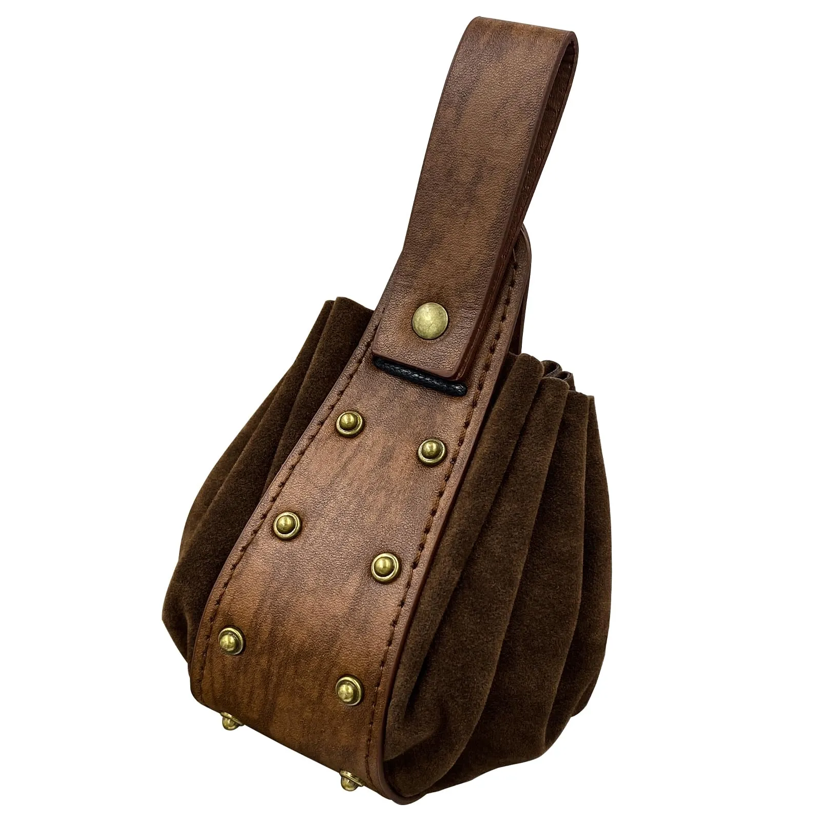 HiiFeuer Marsupio medievale d'epoca in pelle di Pu con coulisse, Portamonete portatile medievale, Rivetti Cintura Borsa Dadi Per LARP Ren Faire (Marrone B) - immagine 2
