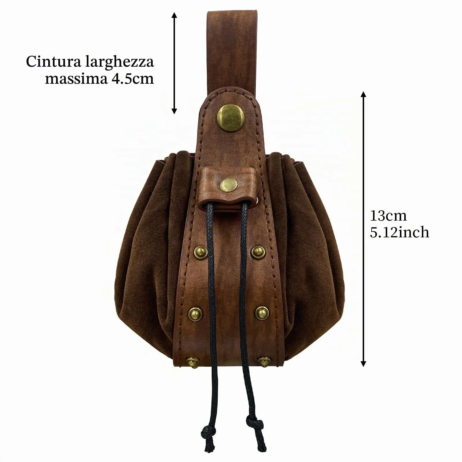 HiiFeuer Marsupio medievale d'epoca in pelle di Pu con coulisse, Portamonete portatile medievale, Rivetti Cintura Borsa Dadi Per LARP Ren Faire (Marrone B) - immagine 6