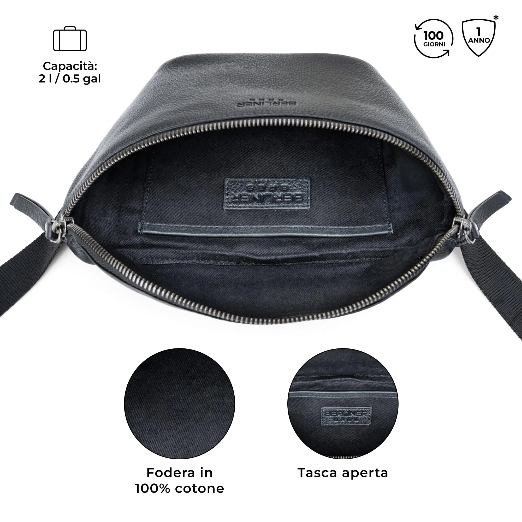 Berliner Bags Marsupio Noah Donna Elegante Uomo Borsa Tracolla Vera Pelle - immagine 3