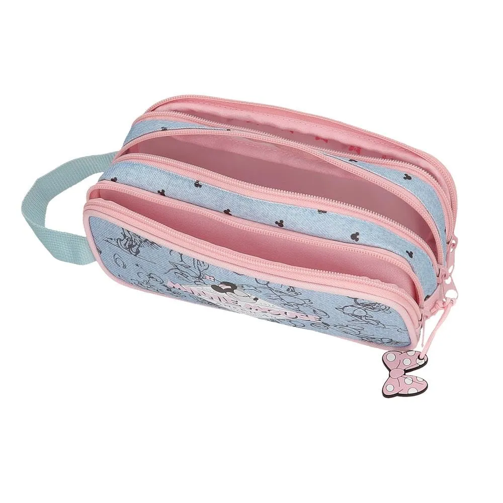 Disney Joumma Bags Minnie American Darling Custodie, tracolla, blu e rosa, organizzare e trasportare le matite e le penne, vari scomparti., blu, Astuccio triplo - immagine 4