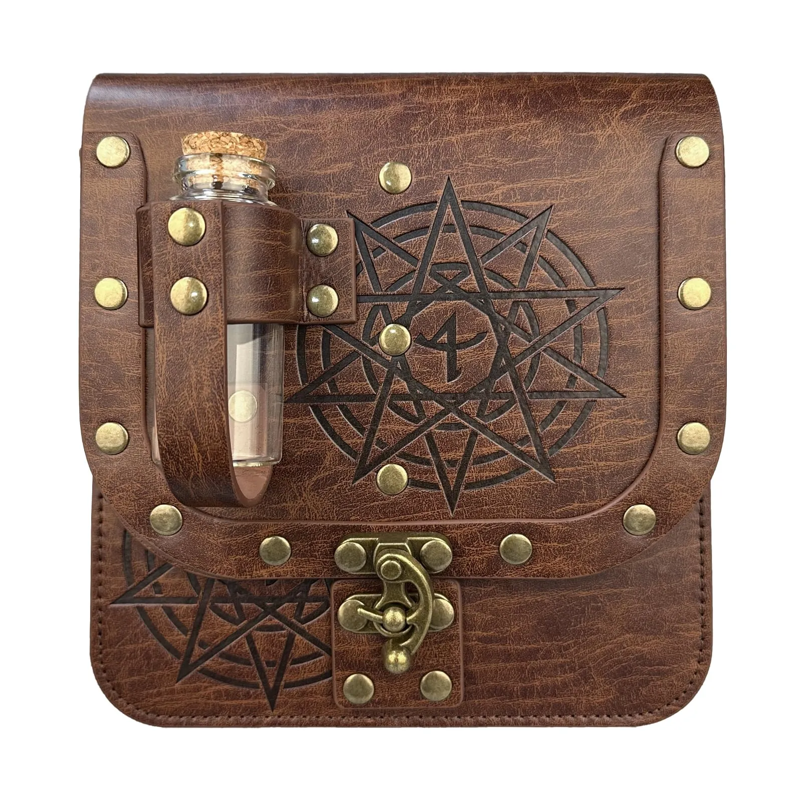 HiiFeuer Marsupio medievale alchimico in ecopelle con fiale di pozione in sughero, marsupio fantasia mago marsupio laterale per LARP Ren Faire, Marrone chiaro C, 17cm x 16cm - immagine 2