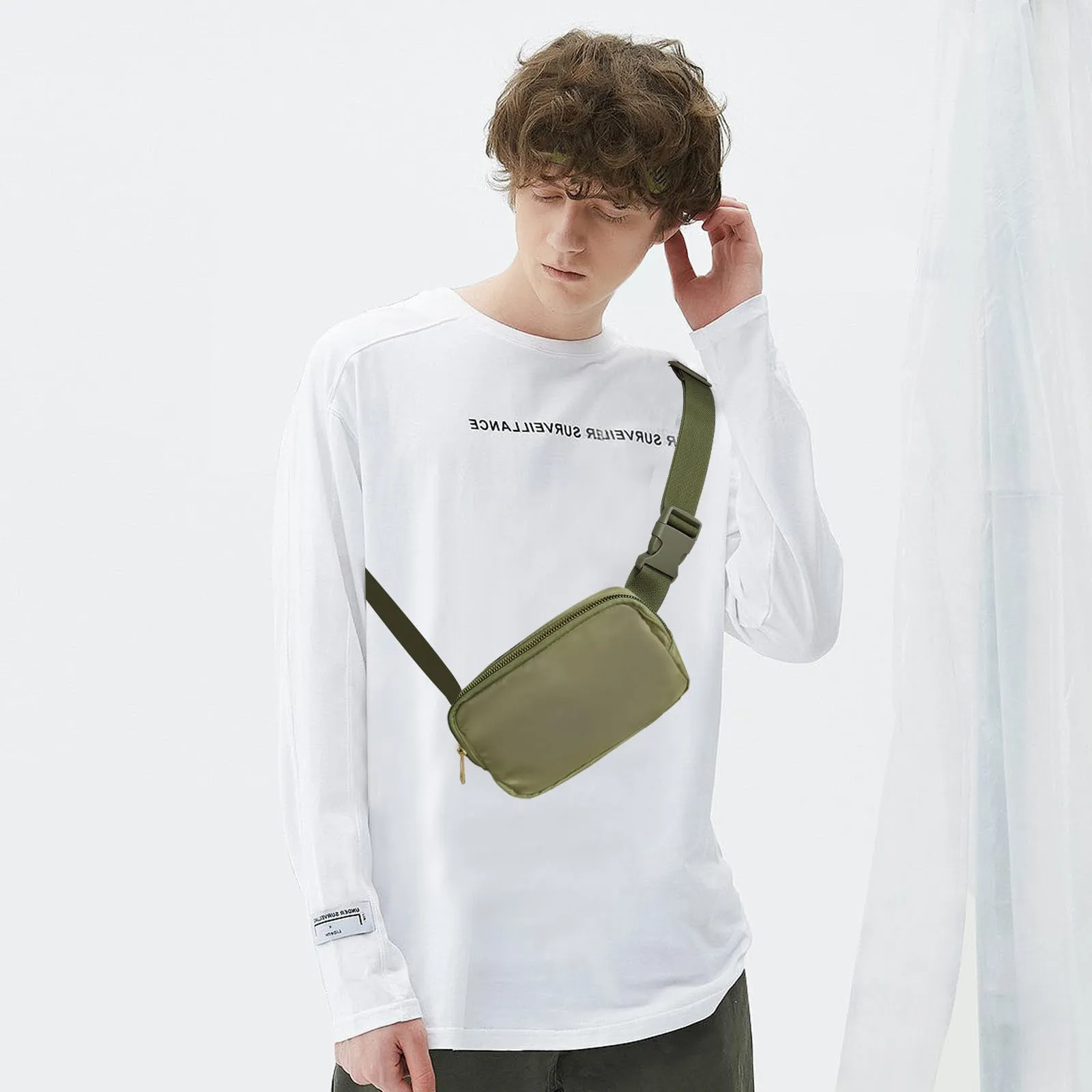 JENCVNL Marsupio per Donna Uomo, Marsupio alla moda per donna Piccola borsa a tracolla Marsupio leggero con tracolla regolabile per corsa Escursionismo Allenamento Viaggi (Verde Kaki) - immagine 3