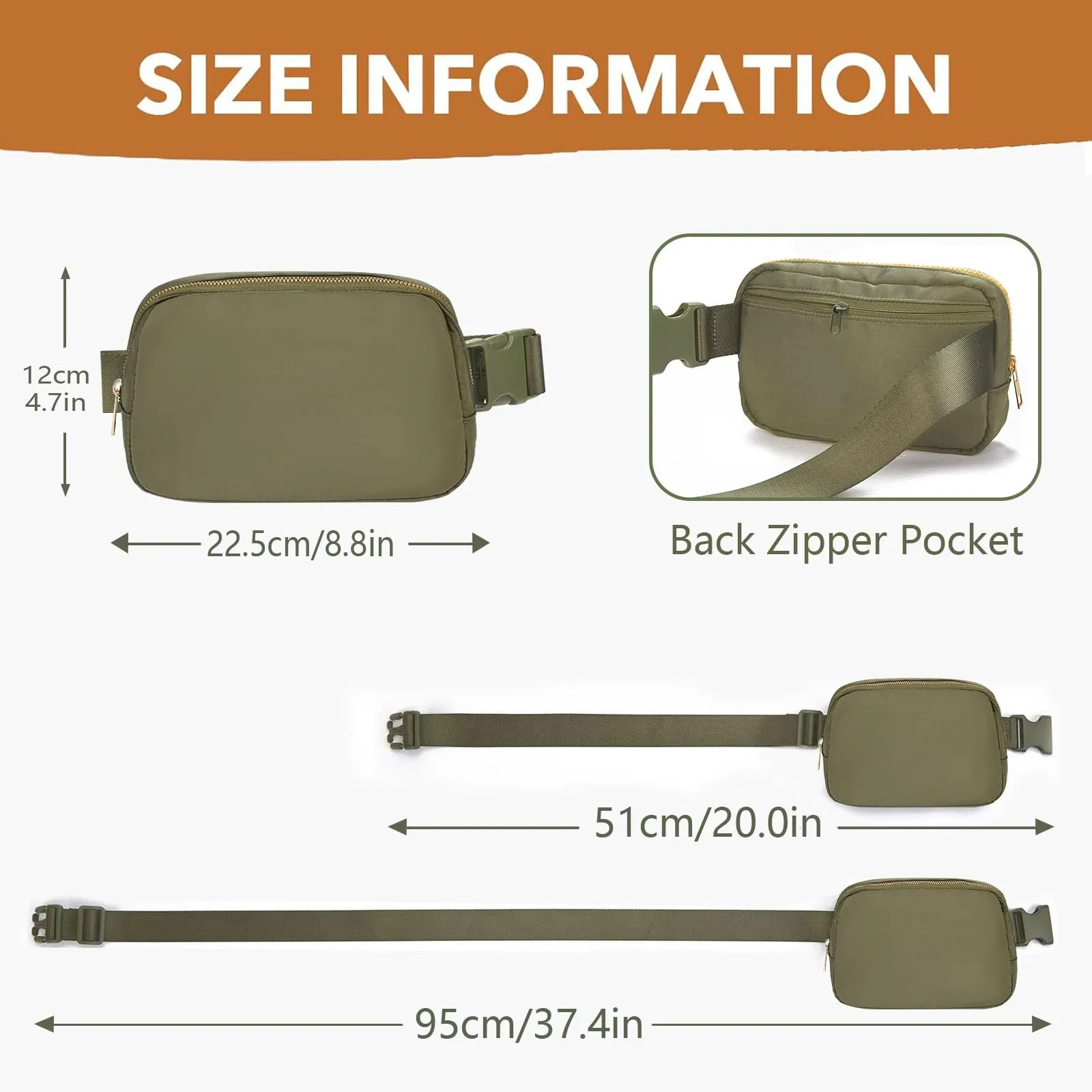 JENCVNL Marsupio per Donna Uomo, Marsupio alla moda per donna Piccola borsa a tracolla Marsupio leggero con tracolla regolabile per corsa Escursionismo Allenamento Viaggi (Verde Kaki) - immagine 4